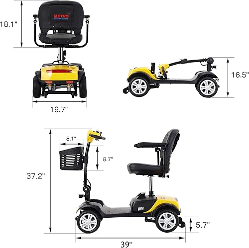 Miniatura 30 de Metro Mobility Patinetes con asiento para adultos, personas mayores, viajes, scooter motorizado eléctrico de 4 ruedas, 2 baterías extraíbles