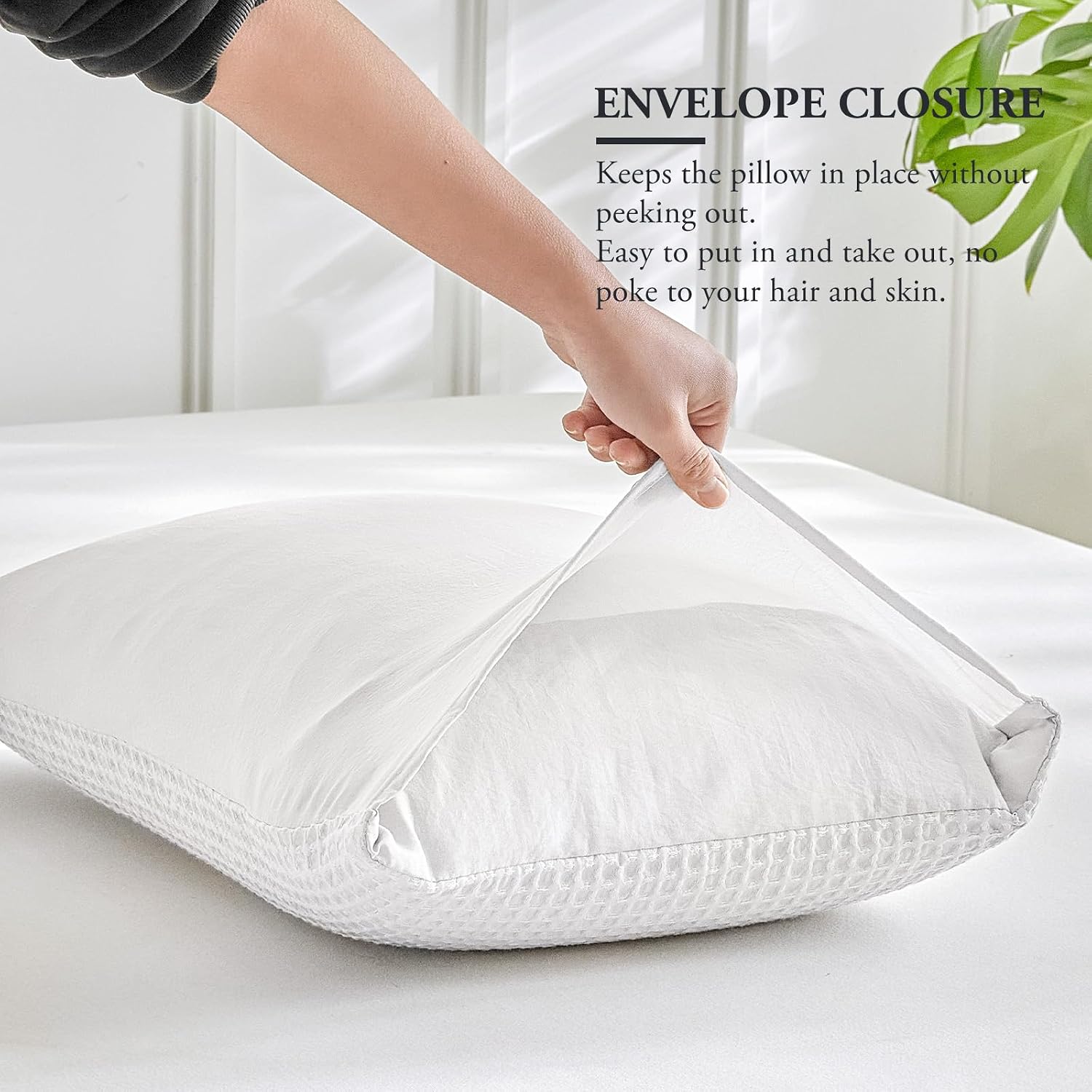White Waffle Weave Pillowcases Standard Size 2 Pack, Solid Corlor | Boho Woven Textured, Envelope Closure, Machine Washable, Fade-resistant, Bedding & Sofa Decoration, Great Gift, 20" x 26"