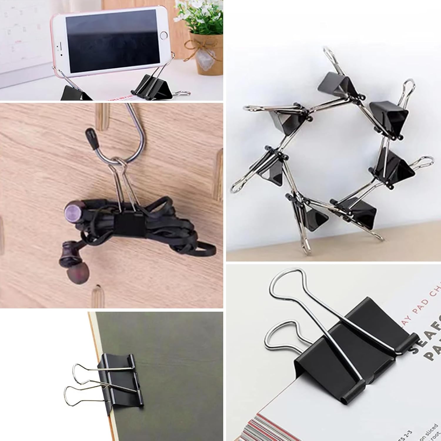 300 Pack Binder Clips Paper Clamps Assorted Sizes (Black), Jumbo, Large, Medium, Small, Mini and Micro, 6 Sizes for Office, School and Home