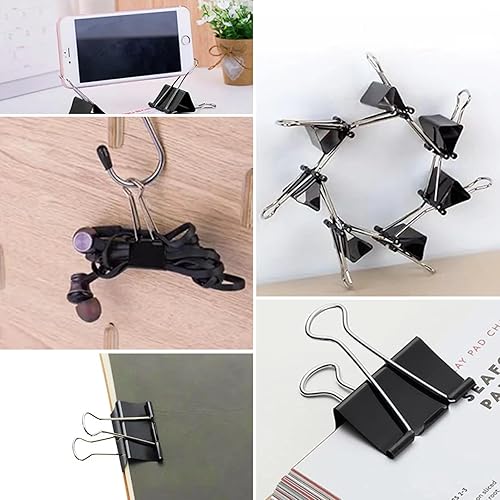 Miniatura 6 de Paquete de 300 clips para carpetas de papel, varios tamaños (negro), Jumbo, grande, mediano, pequeño, mini y micro, 6 tamaños para oficina, escuela