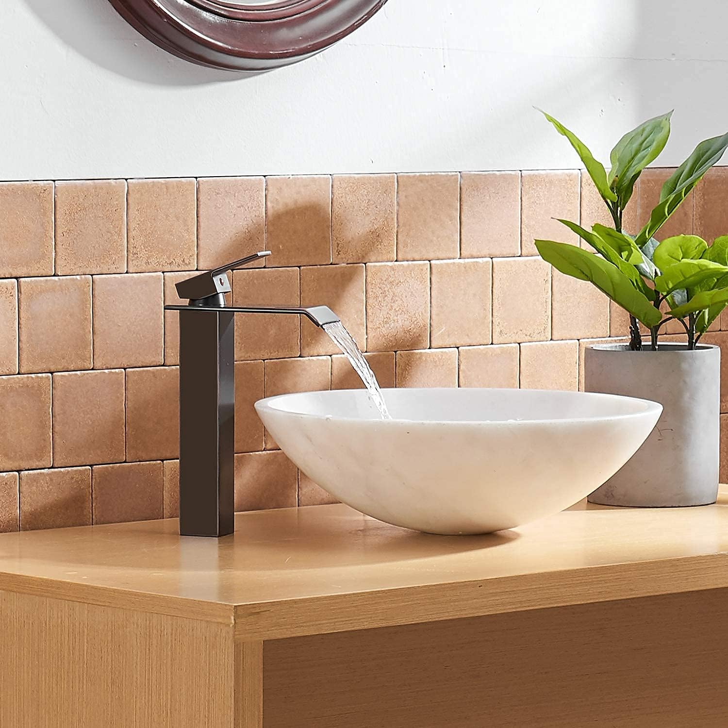 Homevacious Shower System Rainfall Shower Head 10 Inch Oil Rubbed Bronze with Handheld Spray Mixer Wall Mounted Bathroom Bundle Tall Waterfall Bathroom Faucet And Pop Up Drain Without Overflow
