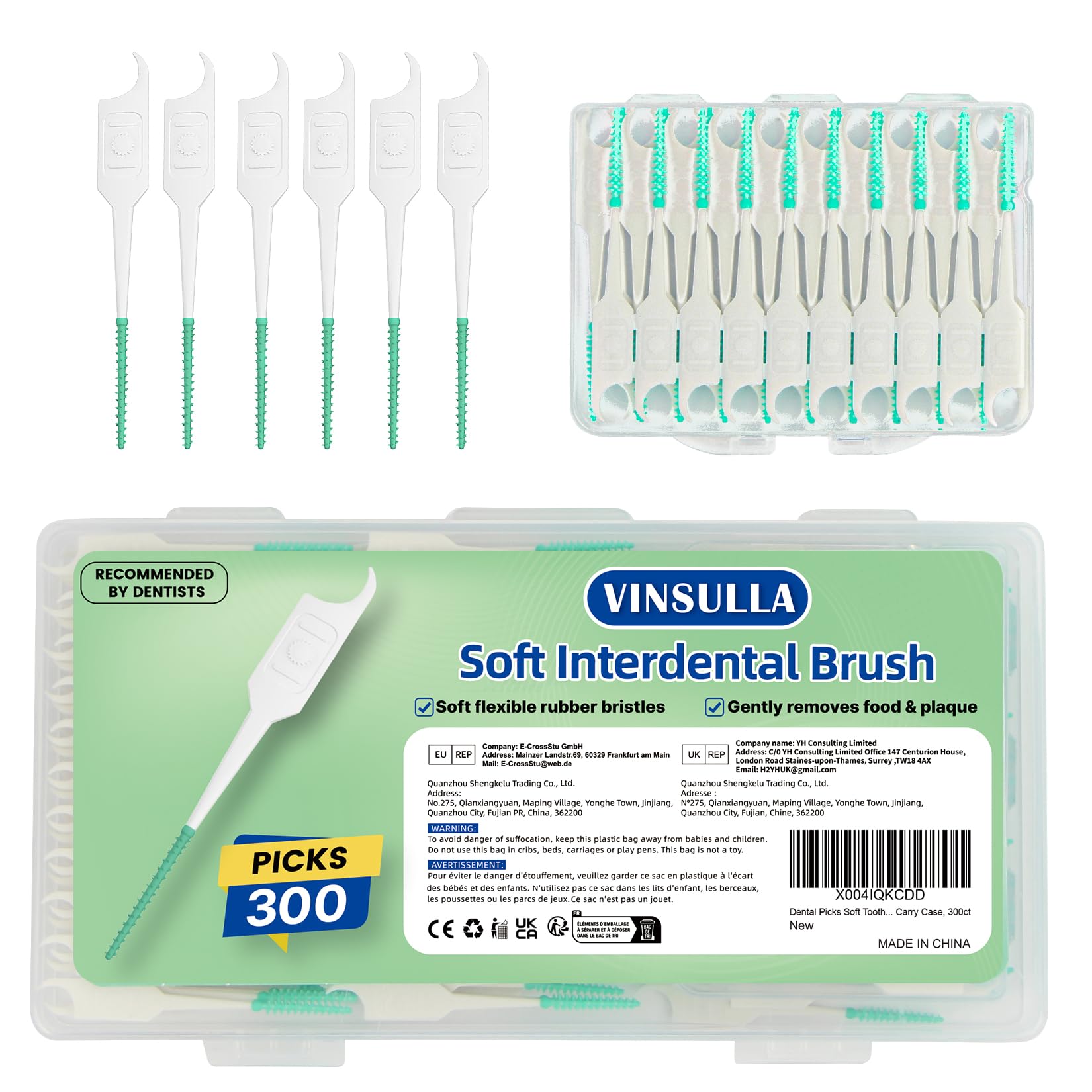 Dental Floss Picks for Teeth Cleaning Easy to Use Disposable Interdental Brushes with Convenient Carry Case Green 300