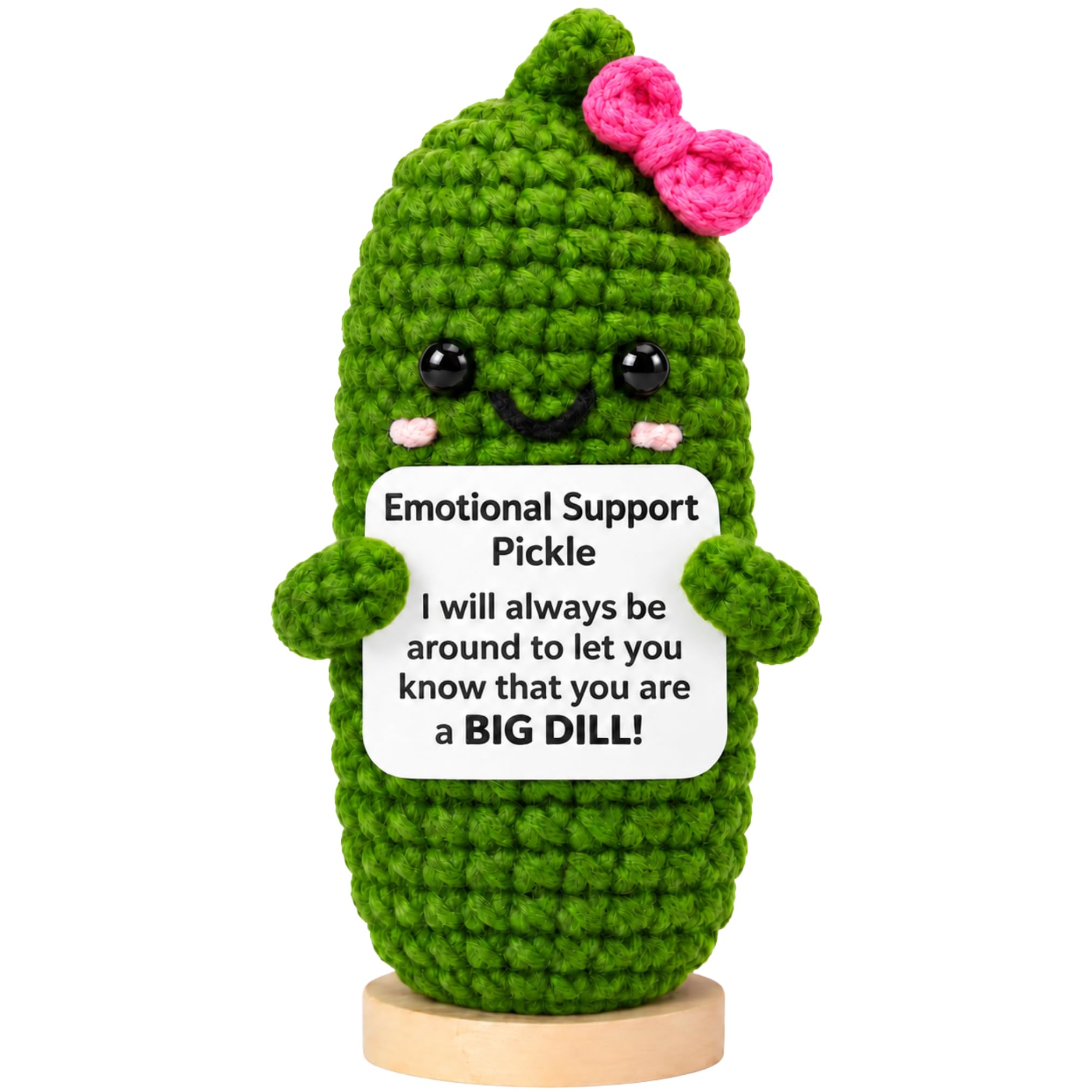 Emotional Support Pickle Crochet with Stand. Handmade Positive Pickle Gift for Women, Friends, Family, Co Workers. Birthday Gifts. Best Friends (Pink Support Pickle)