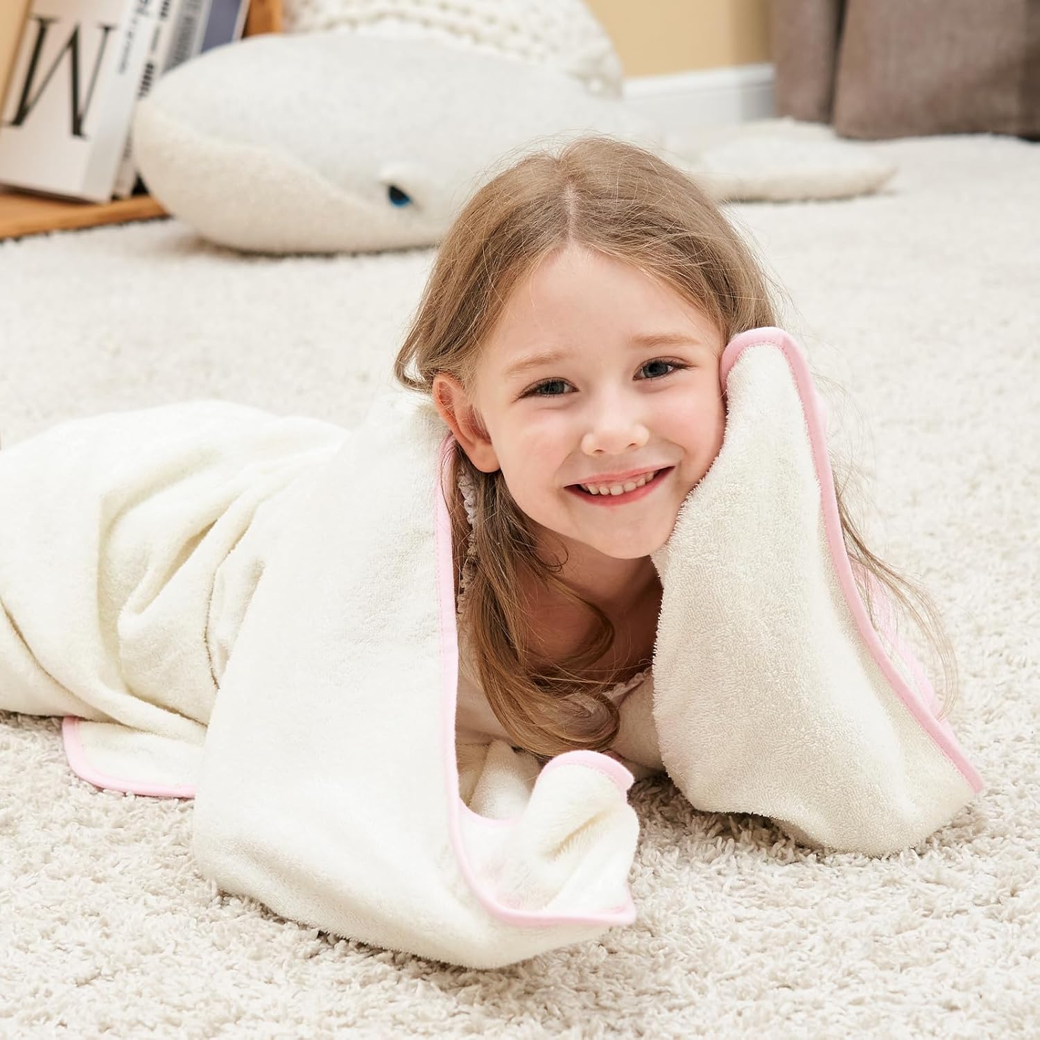 Style Quarters Baby Bath Towel - 100% Cotton Terry Soft Hooded Towel Cartoon Alpaca Baby Beach Towels Super Absorbent Large Embroidery Kids Hooded Bath Toddler Towel with 50x30(Milky White Alpaca)