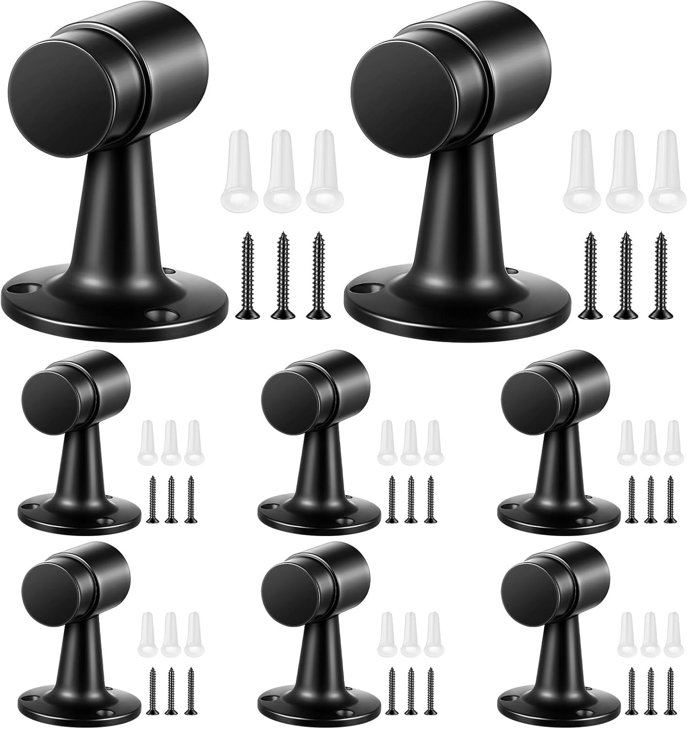Yaocom 8 Pack Heavy Duty Floor Mounted Door Stop 3 in Aluminum Commercial Grade Door Stopper with Rubber Bumper & Stainless Steel Screws (Black)