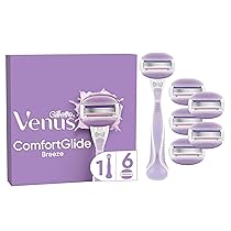 Gillette Venus ComfortGlide Breeze Rasoio Donna Con 6 Lamette Di Ricambio, Manico In Metallo Riutilizzabile E Supporto Per Doccia, Per Una Rasatura Liscia E Profonda Che Dura