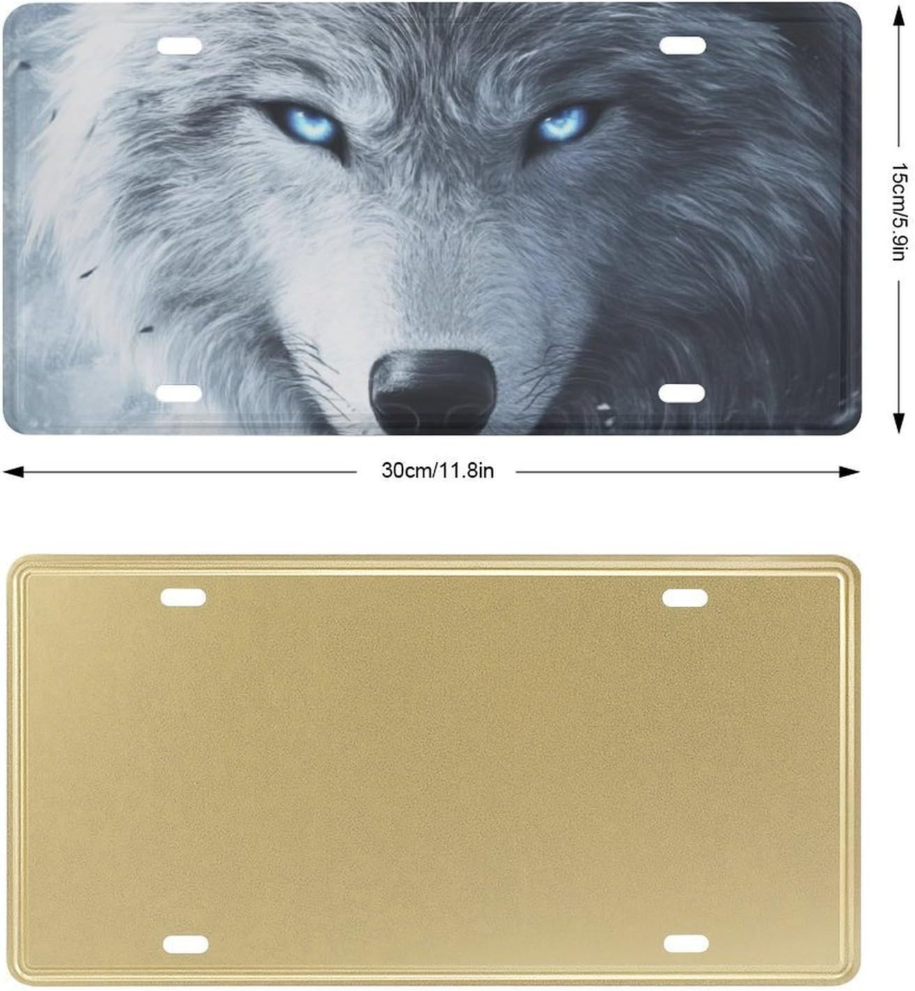 Wolf with Blue Eyes License Plate Aluminum Novelty Car Plate Animal Series License Tag Plate Aluminum Novelty Home Decor Signs 6x12 Inch / 15x30cm for Women Girls Men Boys
