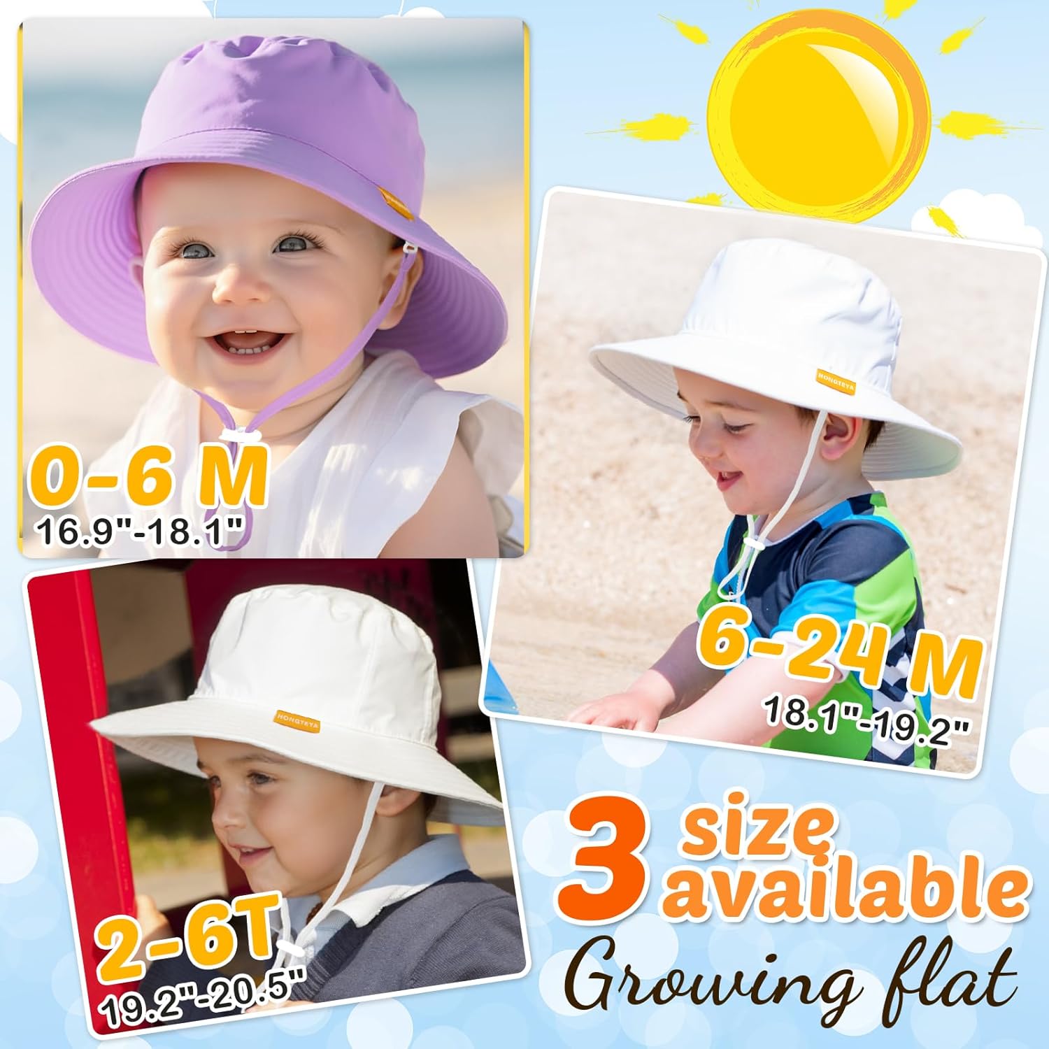 Baby Sun Hat Kids Summer UPF 50+ Toddler Bucket Hat Wide Brim Adjustable Beach Hats for Boys Girls Age 0-6 Years - Image 7