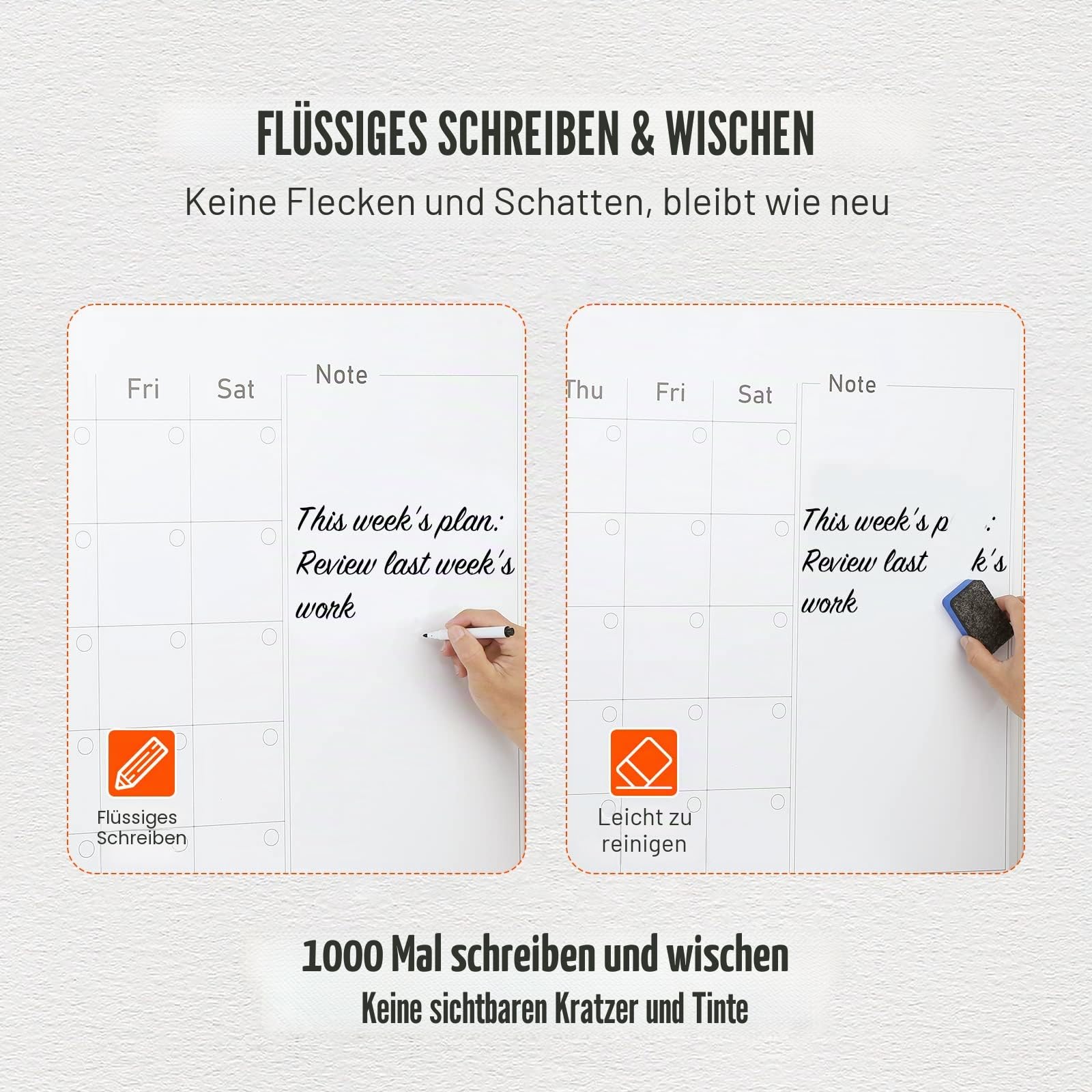VEVOR Kalender Whiteboard Beschreibbare Magnettafel 915 x 610 mm, Memoboard inkl. 2 Stifte +6 Magnete + 1 Löscher