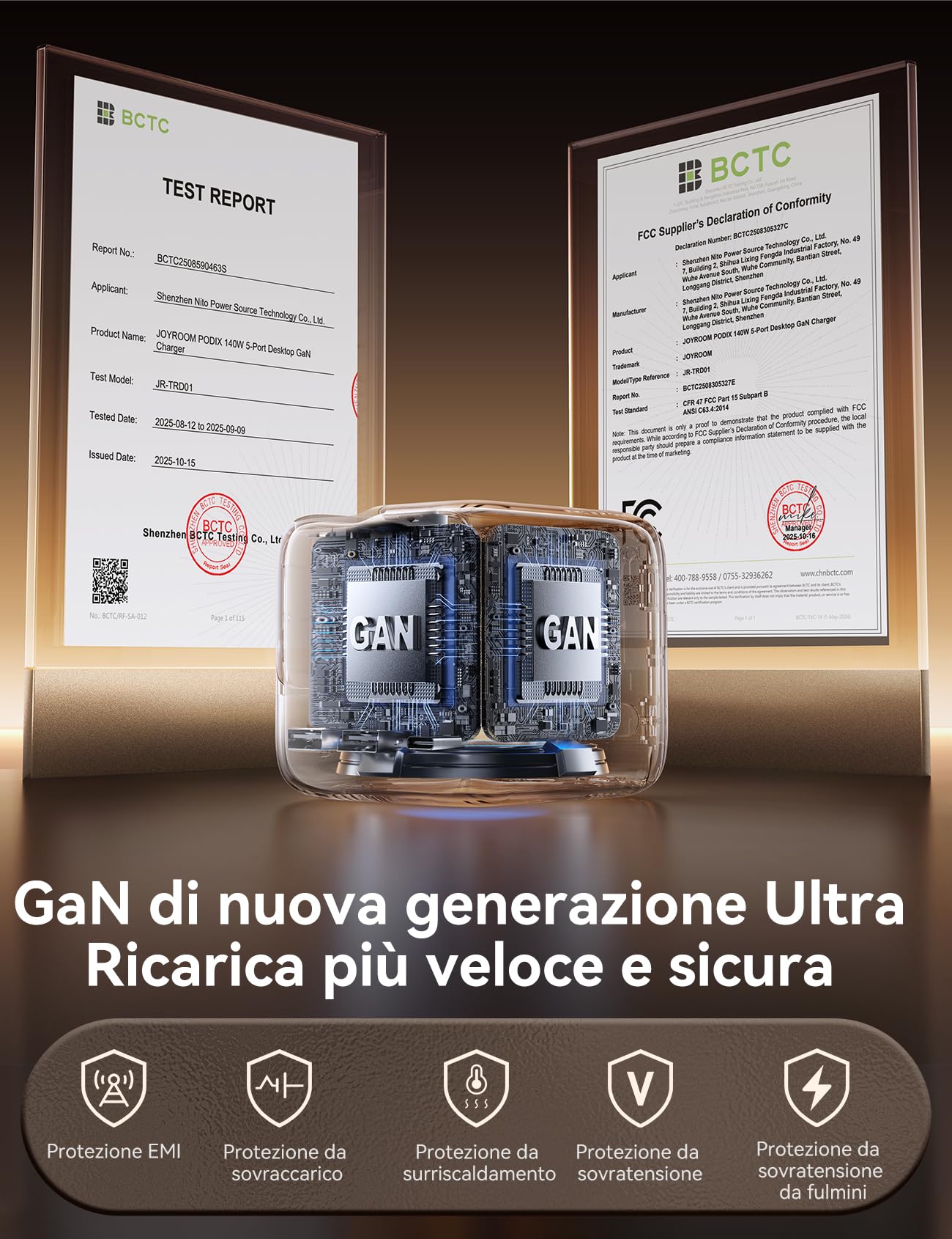 JOYROOM PODIX 5‑in‑1 Stazione di Ricarica 140W GaN, Doppio Cavo Retrattile 100W, Display 1,54" Inteligente, Design Rotante 180°, Compatibilità Universale MacBook, iPhone, Samsung, Ufficio e Casa