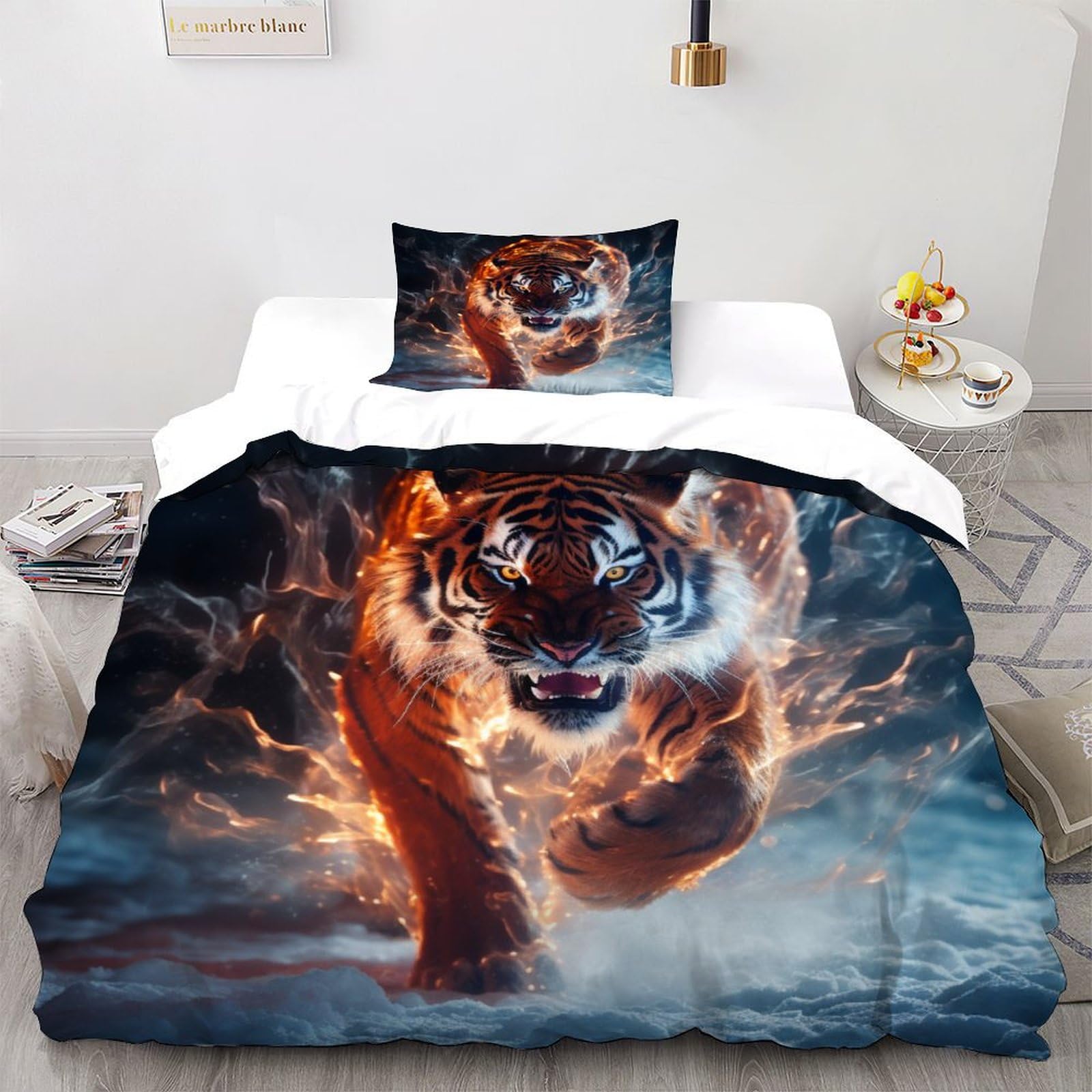 Housse de couette tigre 135x200 microfibre 2 pièces