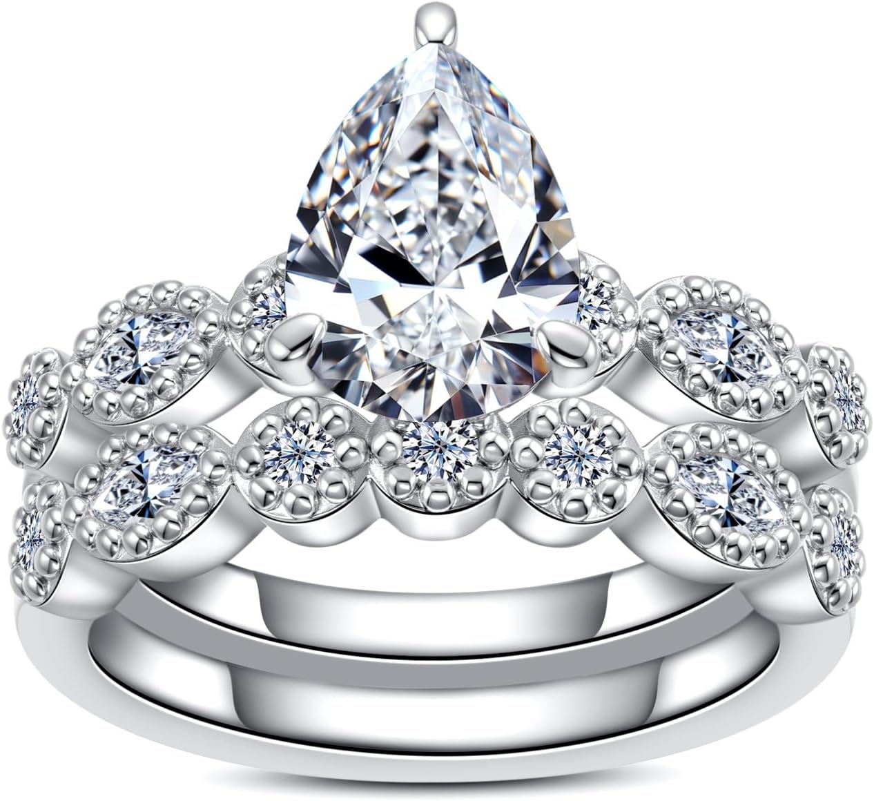 Oval/Pear/Cushion Cut Moissanite Wedding Ring Set D Color VVS1 Clarity 925 Sterling Silver Engagement Promise Anniversary Rings Bridal Sets for Women with Certificate