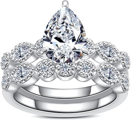 Oval/Pear/Cushion Cut Moissanite Wedding Ring Set D Color VVS1 Clarity 925 Sterling Silver Engagement Promise Anniversary Rings Bridal Sets for Women with Certificate