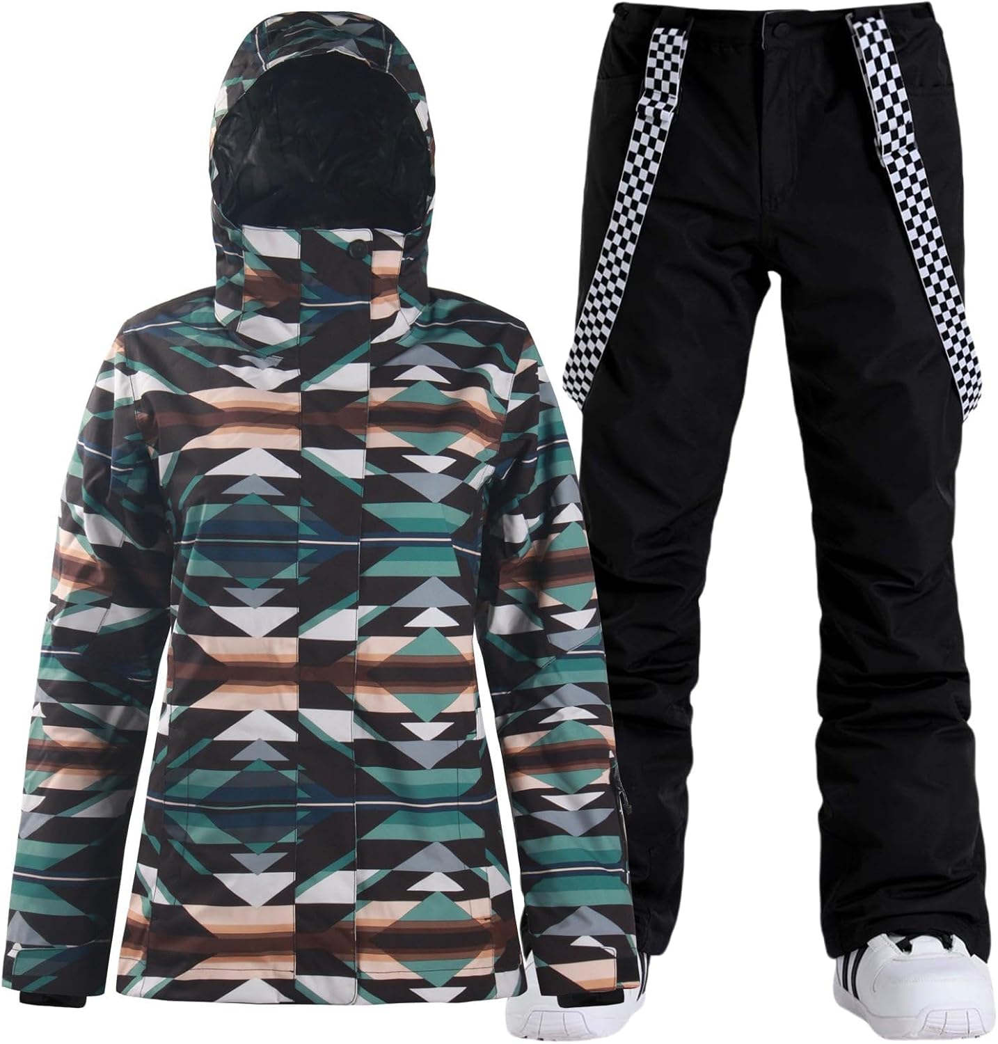 GSOU SNOW Women's Ski Jackets and Pants Set Snowboarding Snowsuit Snow Coat Hooded Waterproof Windproof