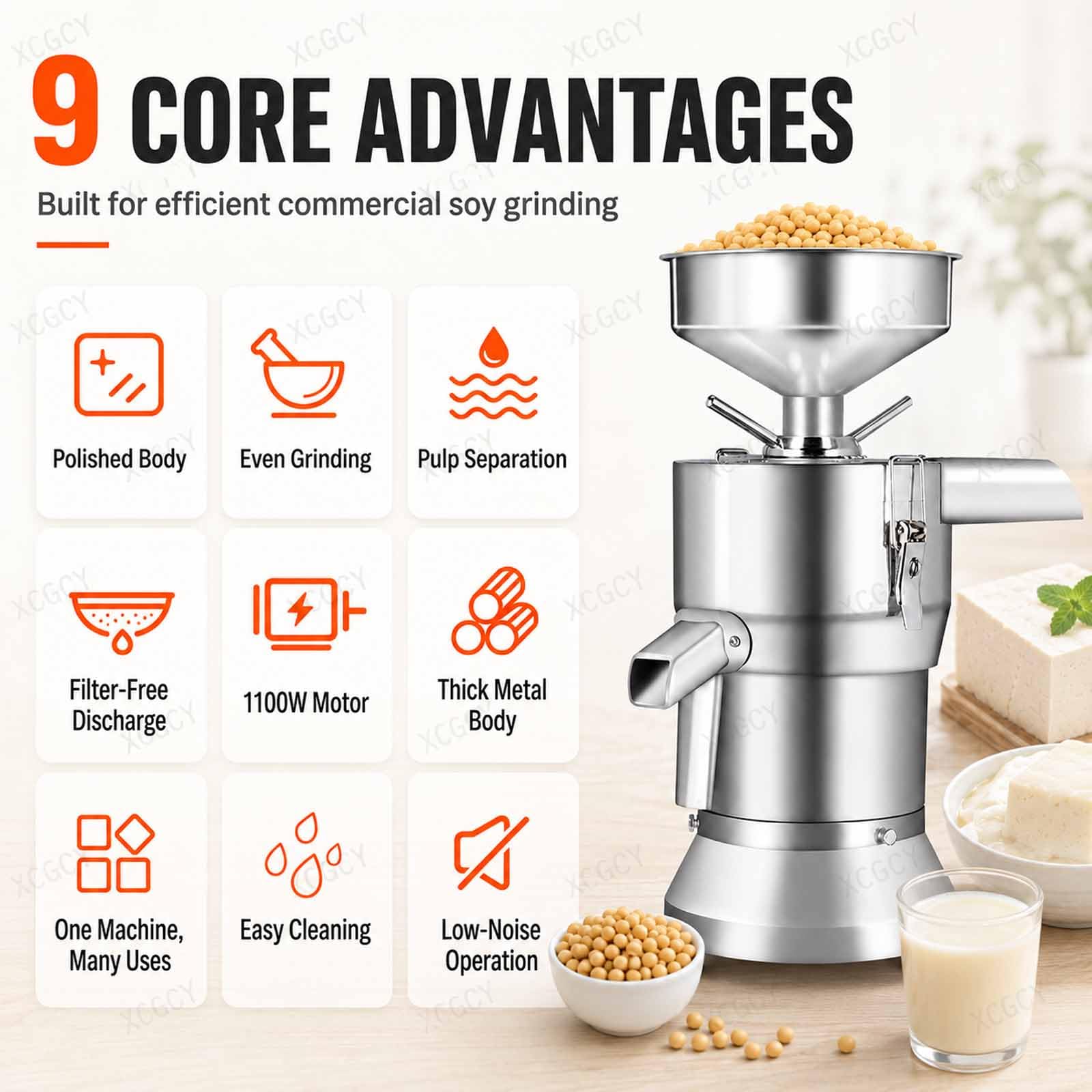 Macchina Professionale per Budino di Tofu, Produttore di Latte di Soia con Separazione delle Scorie, 25 kg/h Macinazione Umida, 1100 W Acciaio Inox per Ristoranti, Colazioni E caffè