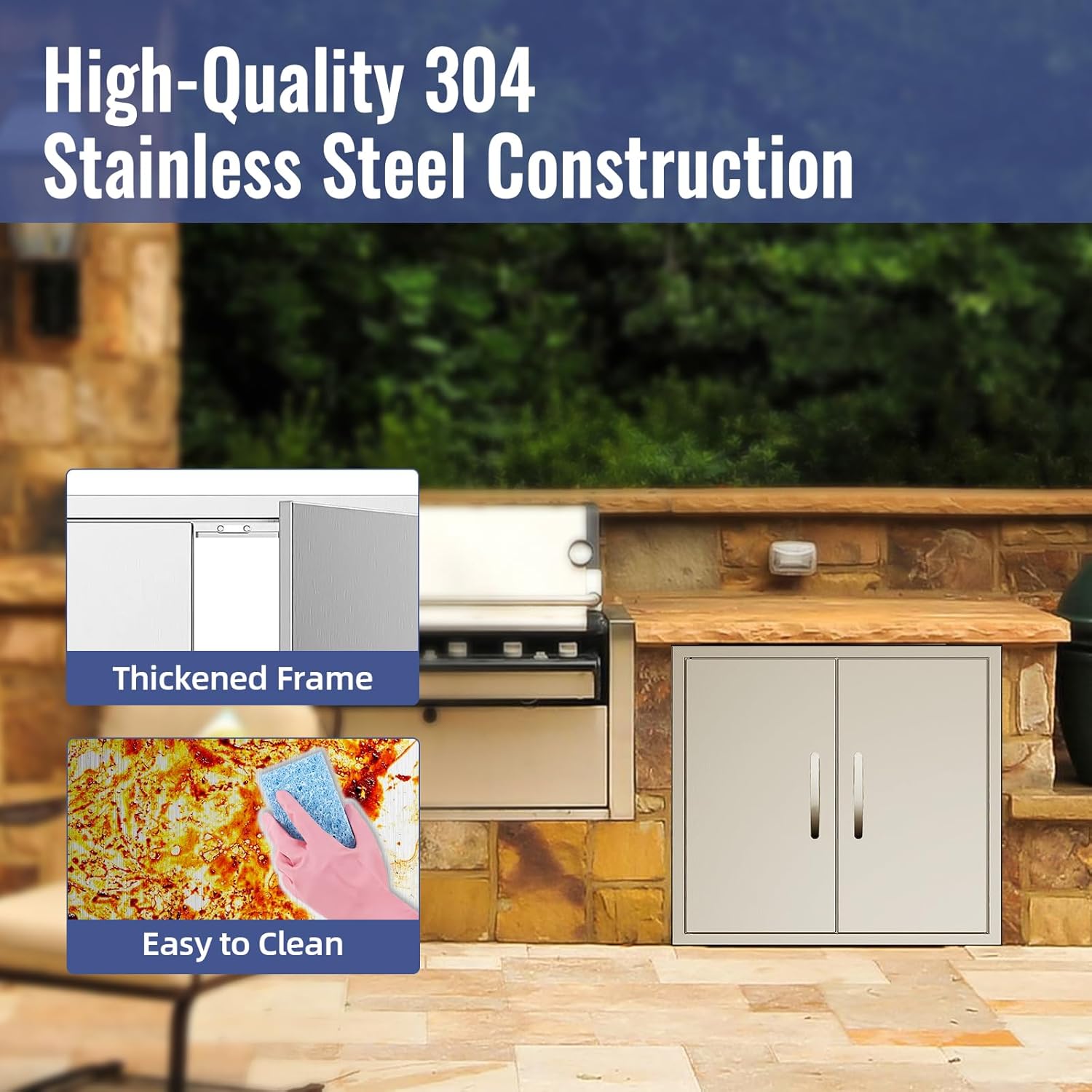 Outdoor Kitchen Doors, 24W x 24H Inch Stainless Steel Flush Mount BBQ Access Door for Outdoor Kitchen Cabinet Grill Station or BBQ Island