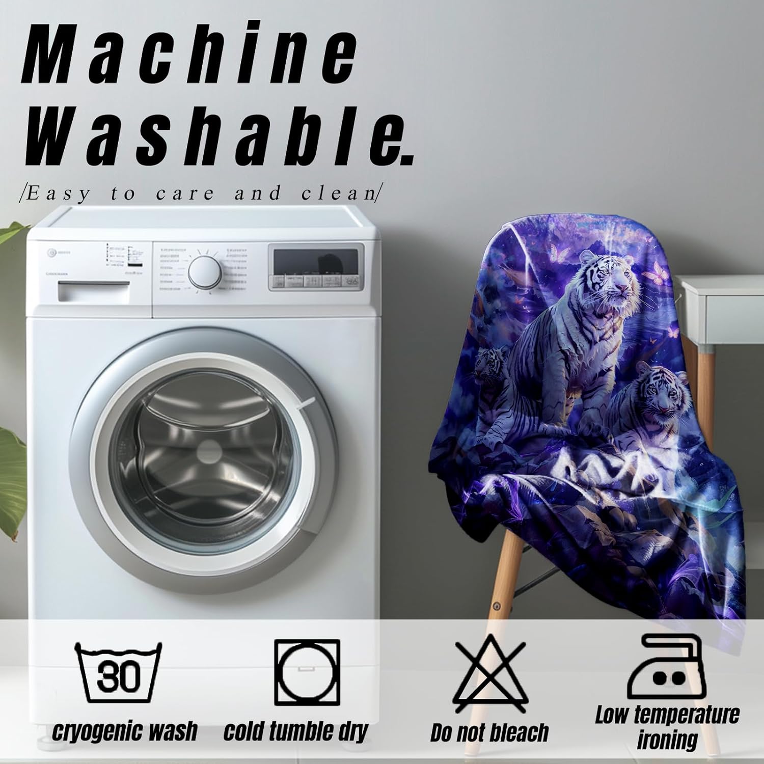 White Tiger Throw Blanket Gifts for Adults Kids, Fantasy Big Cat Blankets for Living Room Bedroom Decor, Fuzzy Warm Flannel Plush 50"x60" - Image 5