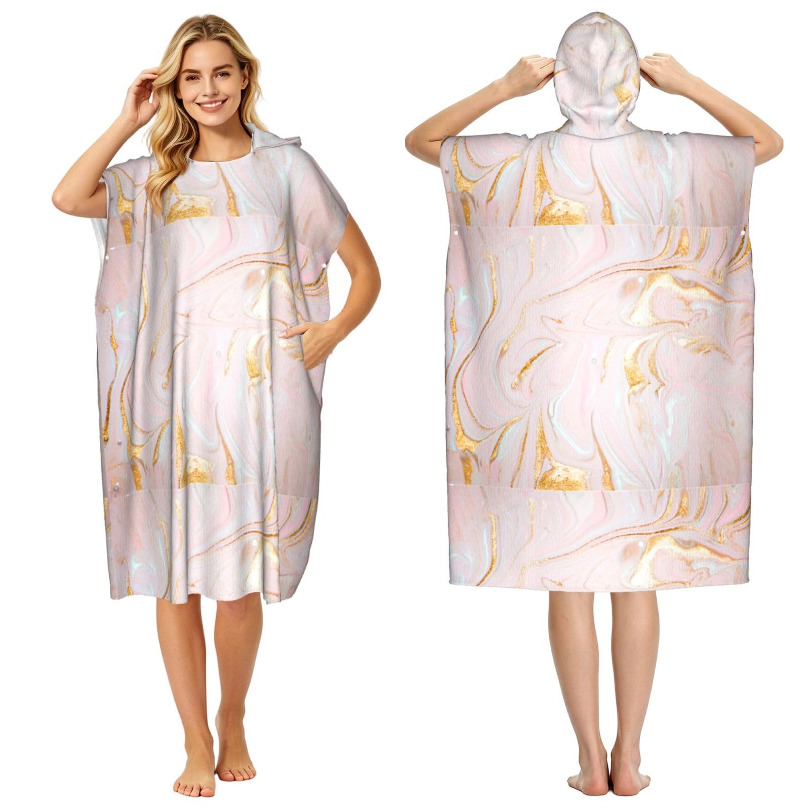 Poadnly Pastel Marbling Fitted, Adult Hooded Beach Towel 90 x 110 cm,Changing Bath Robe, Surf Poncho Towel For Women Men