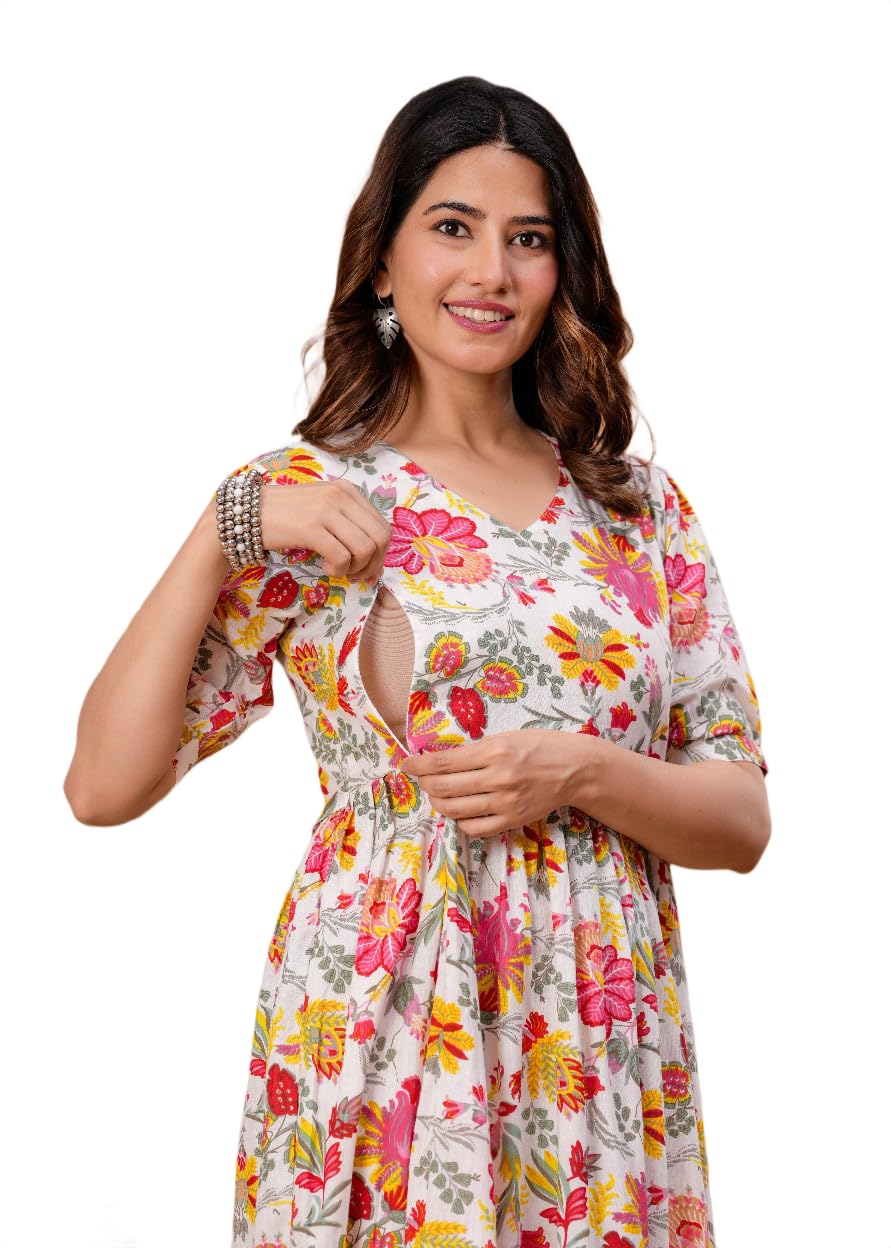 Floral Print Maternity Dress with Nursing Access-image-45