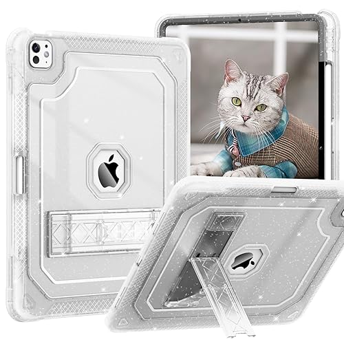 ZoneFoker Case for iPad Pro 13 Inch Case M4 (5th Generation) with Pencil Holder, Slim Hard Translucent Protective Case for M4 iPad Pro 13" Cover with Kickstand for Girls Kids, Clear Glitter - for iPad Pro 13" M4 2024 - #02 CLEAR GLITTER