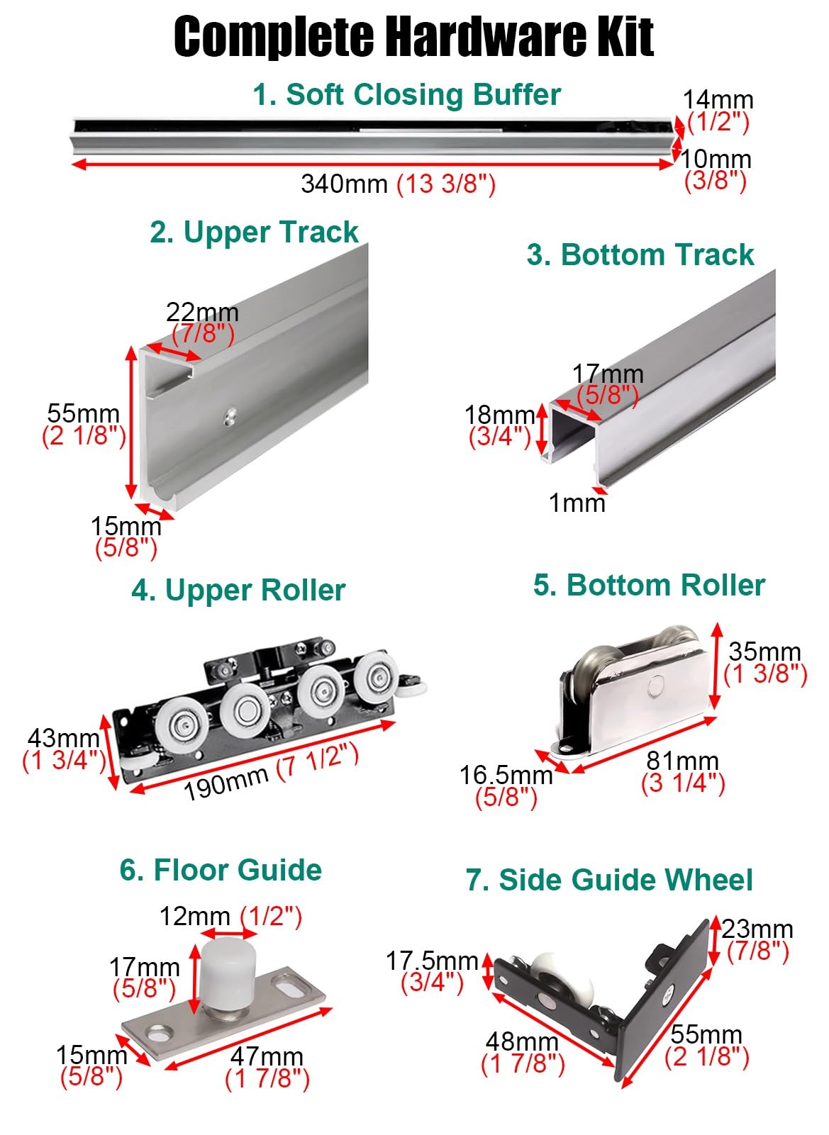 Vibeo Kit Puerta Corredera Oculta Herrajes Ocultos para Puertas de Granero con Montaje en Pared, Riel para Puerta Fantasma con Cierre Suave, Sistema de Puerta Corrediza de Madera(33in/85cm)