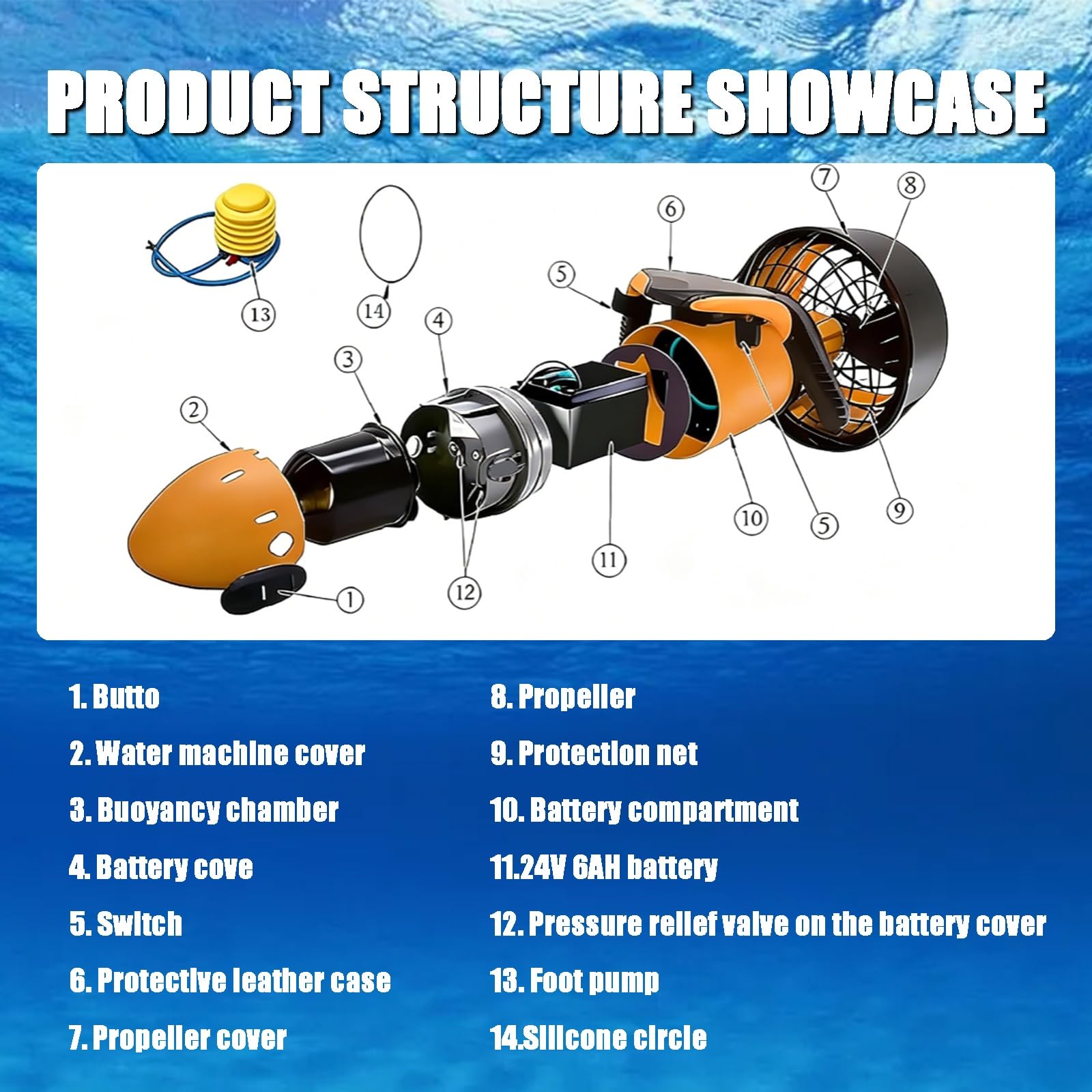 Patinete eléctrico subacuático de 300W/500W,Vehículo Submarino propulsión | Buceo Sea Scooter, Scooter subacuático Inteligente Equipo de Piscina de Aventuras
