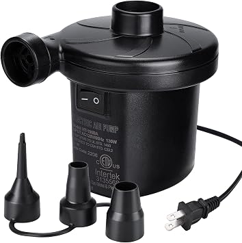 CAMULAND Electric Air Pump, 130W Electric Pump for Inflatable with 3 Nozzles for Air Mattress, Inflatable Couch, Pool Floats, Blow up Pool Raft Bed Boat