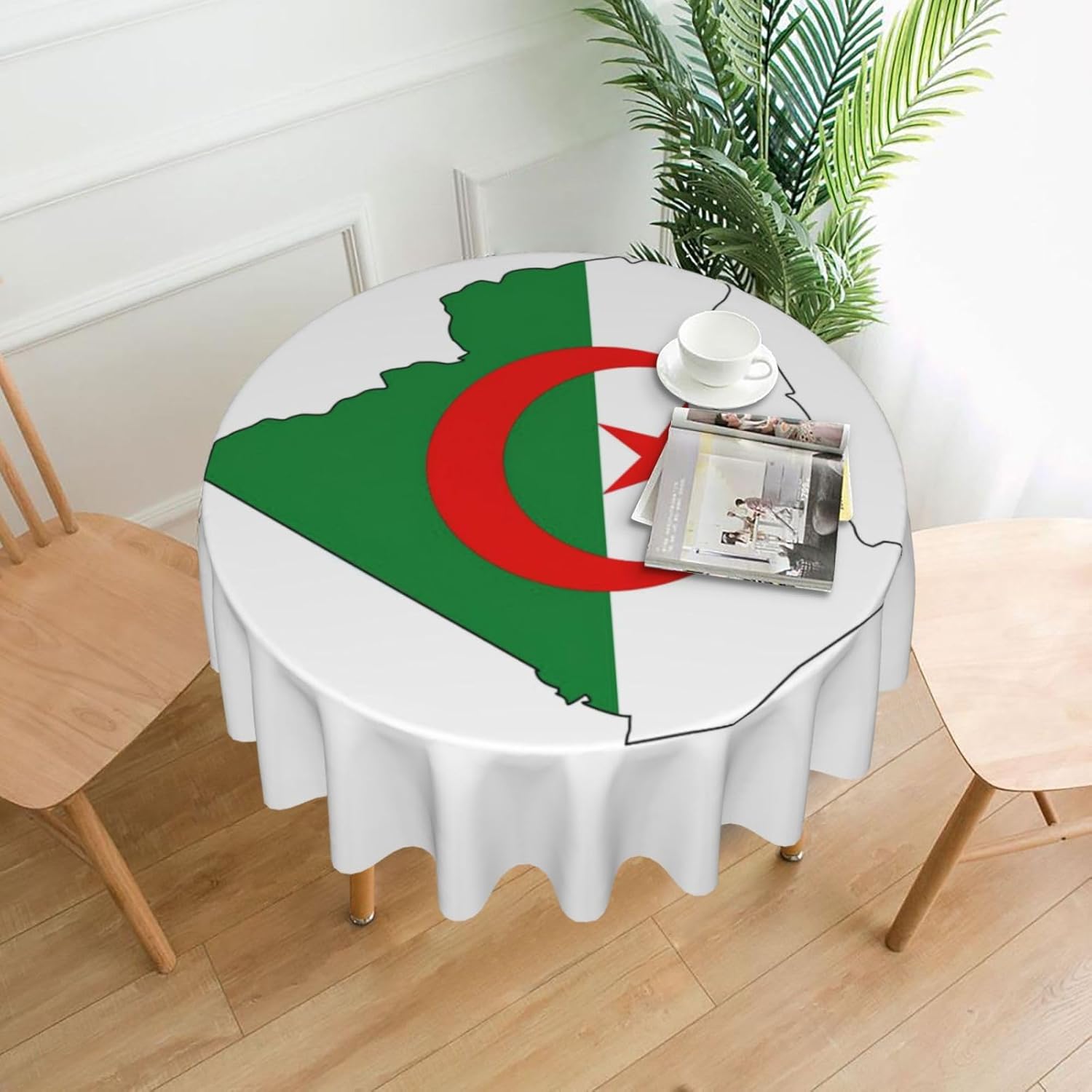 Algeria Flag Map Print Wrinkle Free Dining Table Cover for Birthday Party Farmhouse Tablecloths Up to 60 x 60 Inches