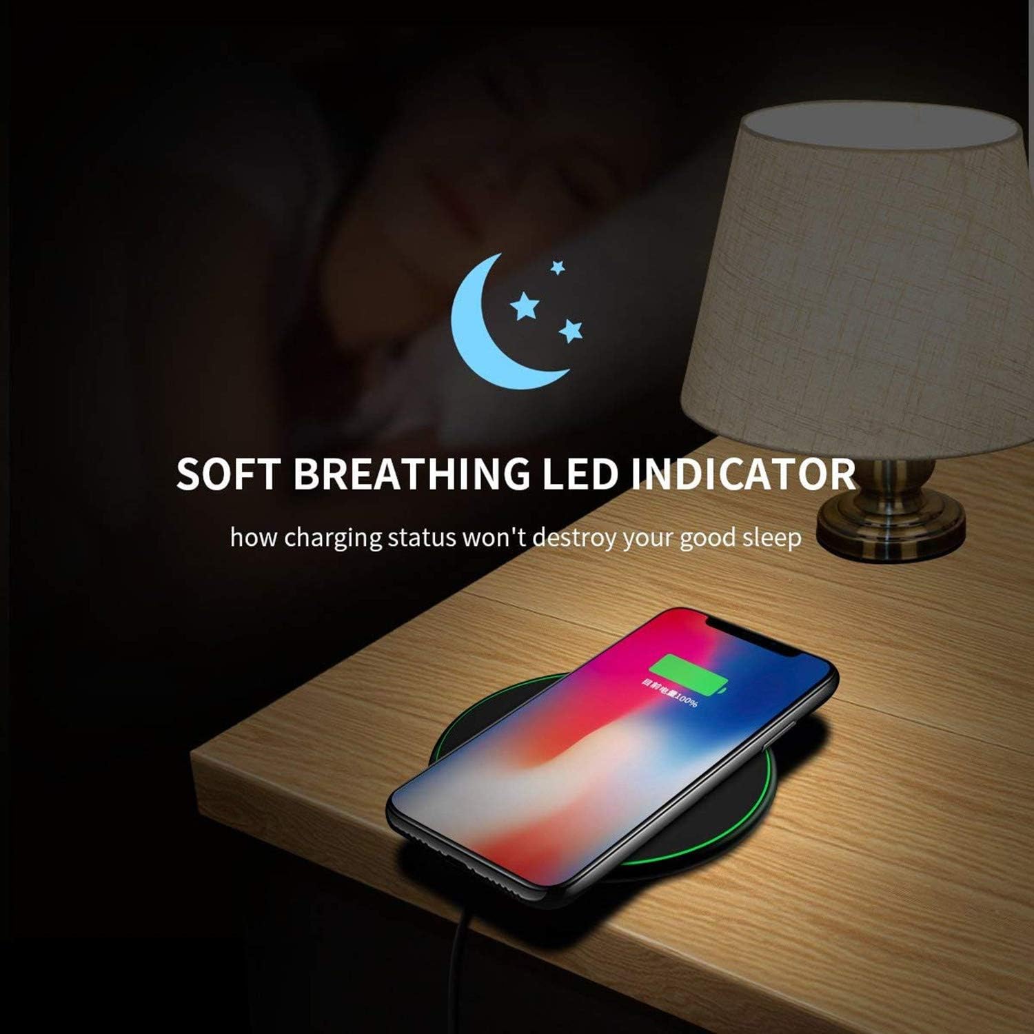 Wireless Charger Black Fast Ultra Slim 10W Wireless Charging Station Qi-Certified，Universal Wireless Charging Station Pad Compatible for Smart Phones and Other QI Devices(No AC Adapter,1 Pack)