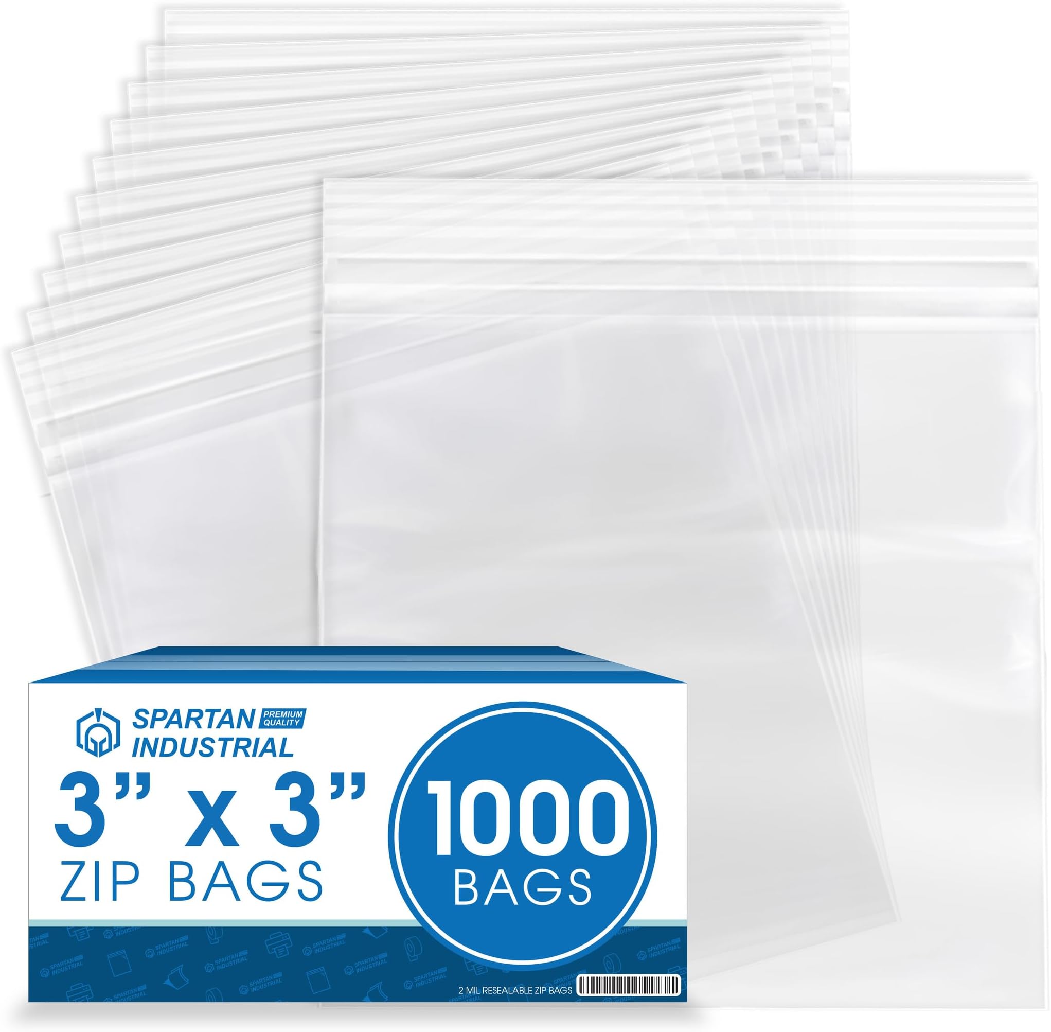 3” X 3” (1000 Count) 2 Mil Clear Reclosable Zip Plastic Poly Bags with Resealable Lock Seal Zipper
