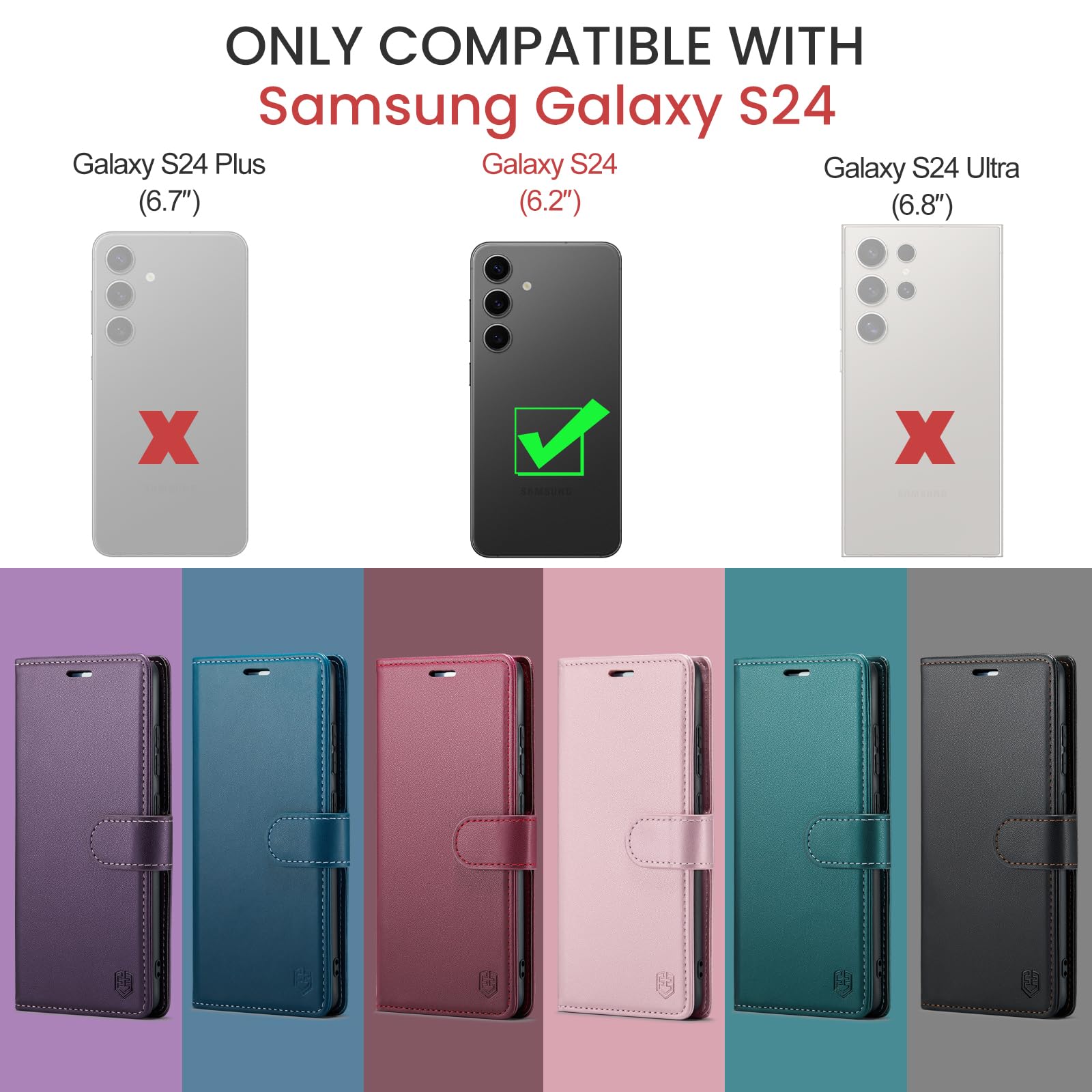 FLIPALM for Samsung Galaxy S24 5G Wallet Case with RFID Blocking Credit Card Holder, PU Leather Folio Flip Kickstand Protective Shockproof Cover Women Men for Samsung S24 Phone case (Purple)