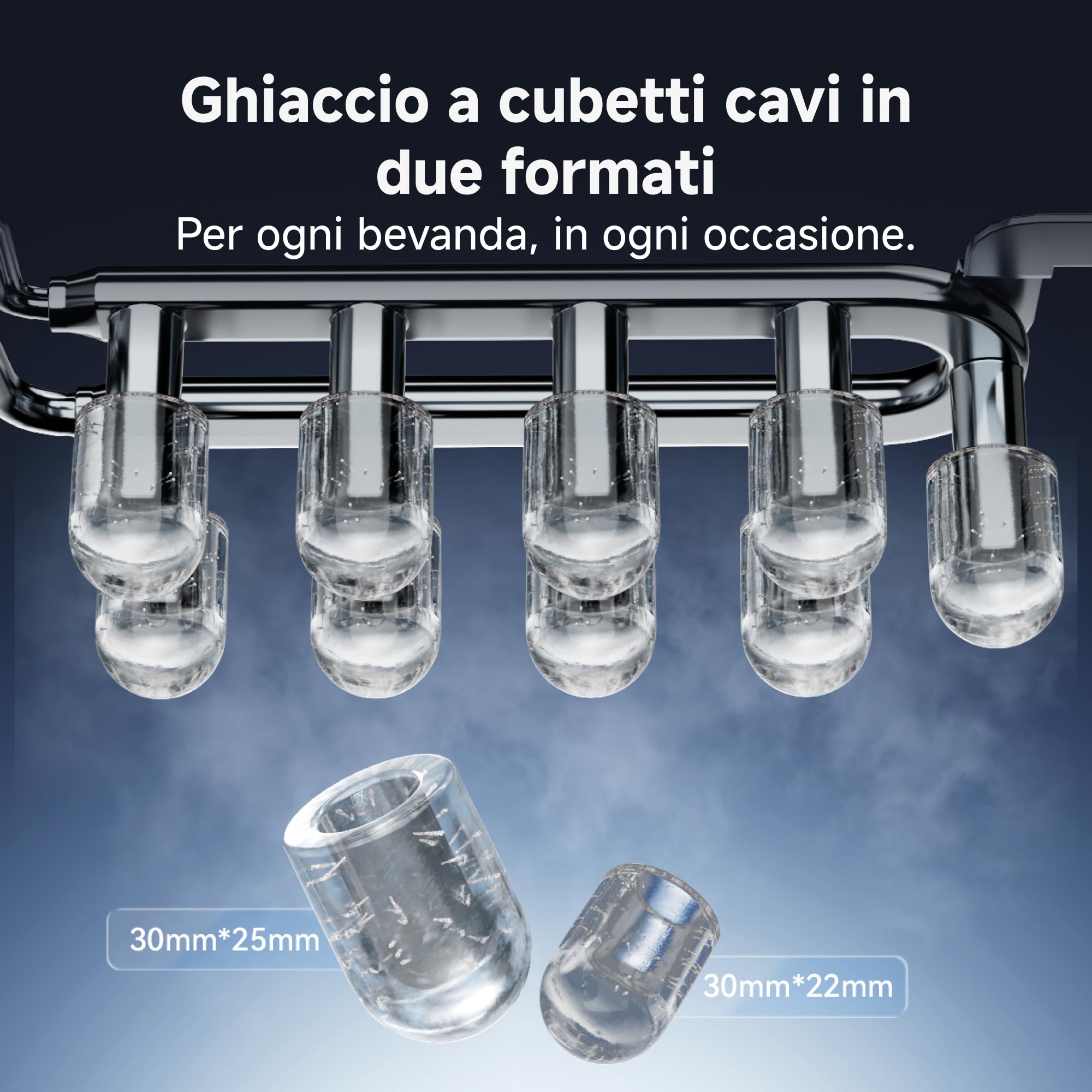 DREAME Aura Macchina per Ghiaccio a Cubetti Cavi con Produzione Rapida in 6 Minuti, Serbatoio e Cestello Separati, due Dimensioni di Cubetti, Controllo Digitale, Luce LED e Funzione Autopulente