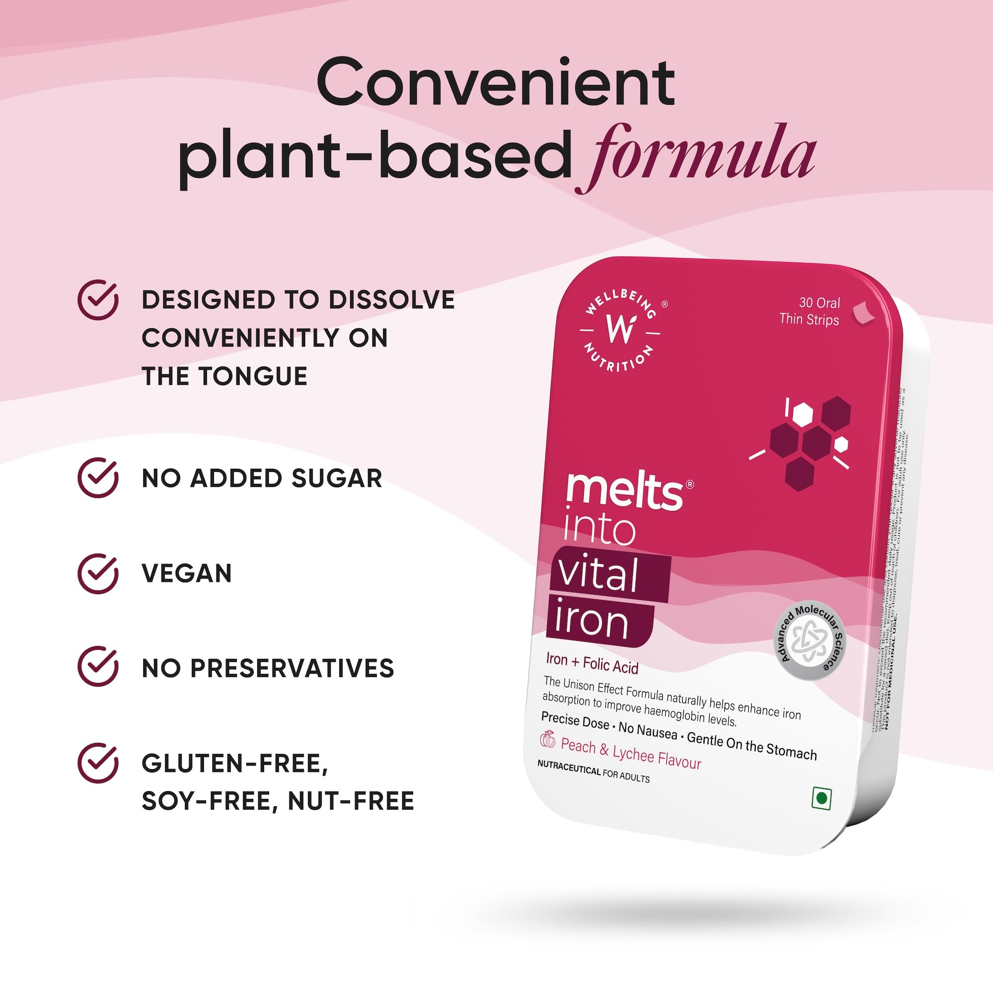 Wellbeing Nutrition melts® Vital Iron 19 mg | Iron with Folate, Vitamin C & Botanical Ingredients | Supports Healthy Hemoglobin & Red Blood Cell Formation | 30 Oral Strips — Amazon image 6