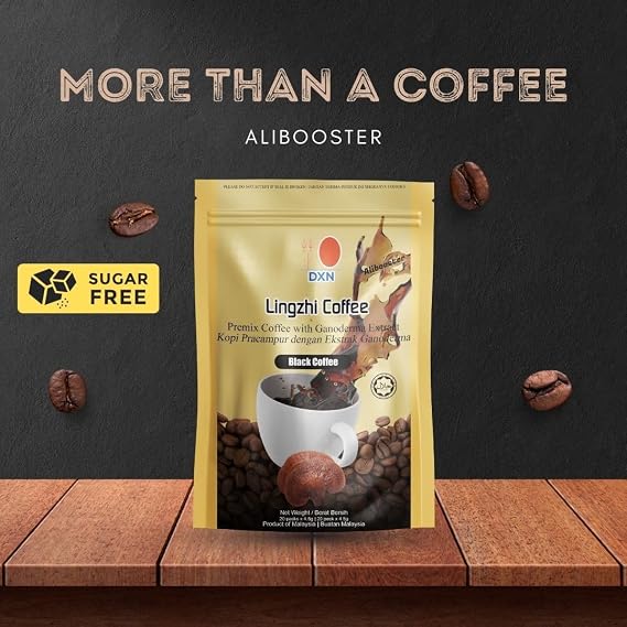Alibooster DXN Lingzhi Black Coffee Sugar Free - Original - Ganoderma - 20 sachets x 4.5 grams