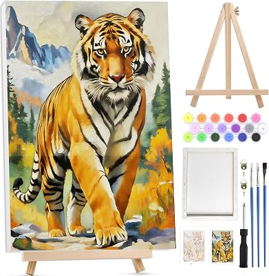 BOWETILE Tiger Paint by Numbers (framed, with easel)