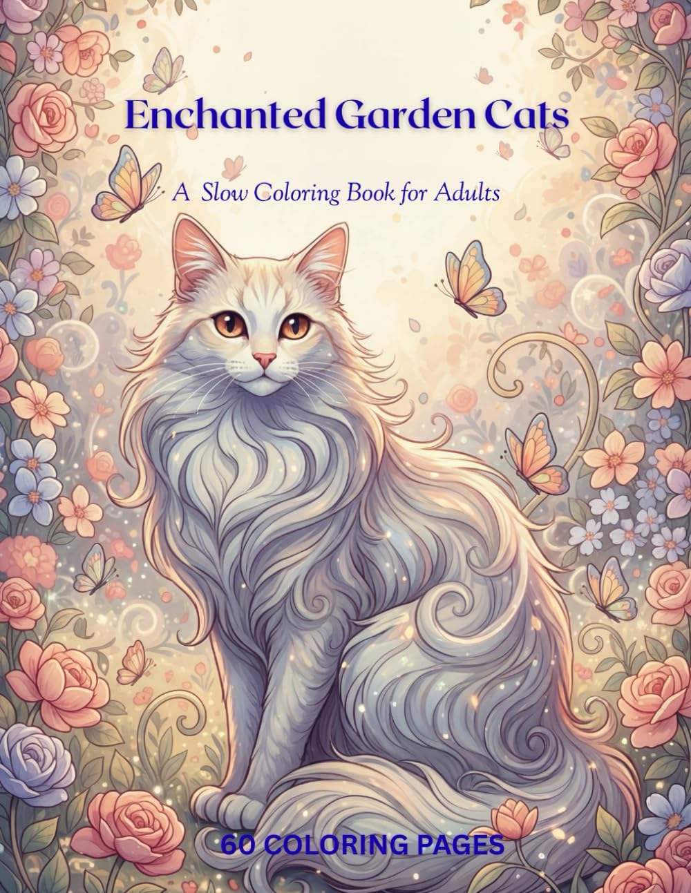 Enchanted Garden Cats: A Cozy Adult Coloring Book for Stress Relief, Featuring Cute Cats and Peaceful Garden Scenes
