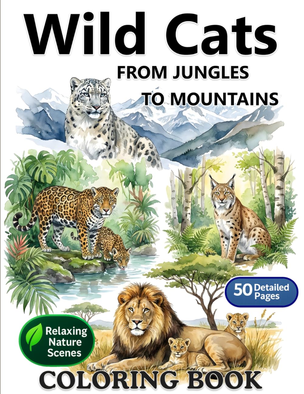 Wild Cats from Jungles to Mountains Coloring Book: A Detailed Wildlife Coloring Book Featuring the World’s Most Majestic Wild Cats