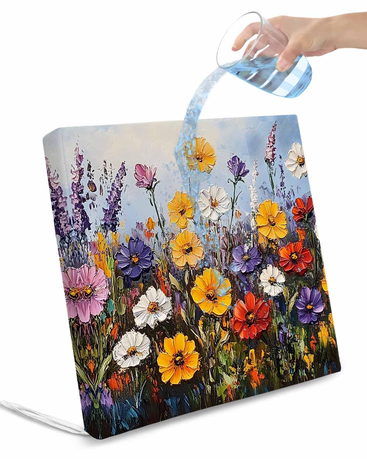 2 Pack Modern Botanical Waterproof Cushion Covers with Ties, Outdoor Patio Chaise Lounge Chair Seat Cushion Slip Covers Replacement(Only Cover) Vintage Oil Painted Floral Farmhouse 22