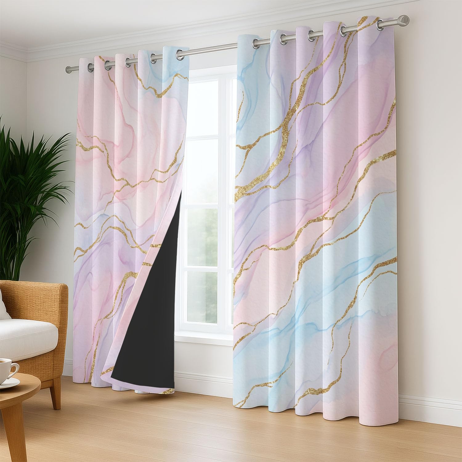 Générique Rideau Occultant Moderne Luxueux, 117L x 139H CM Motif Effet marbre, Rideaux Thermique, Oeillets, Opaque, Decoration Chambre, Salon, Draperies Fenetre