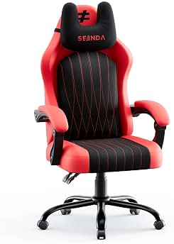seenda GCP-18 Silla Gaming Ergonómica, Silla de Oficina, Inclinable 90~135°, Respaldo Alto Ajustable, Altura Ajustable, Cojín Cervical con Reposacabezas Integrado, Carga 150 kg, Negro y Rojo