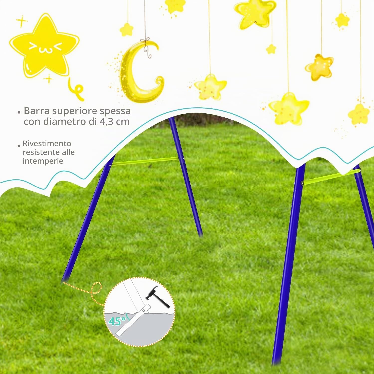 Dripex Altalena per Bambini, in metallo, fino a 200 kg, stabile e resistente, per esterni, giardino, altalena per bambinis,cala da arrampicata (singola 163x160x180cm)