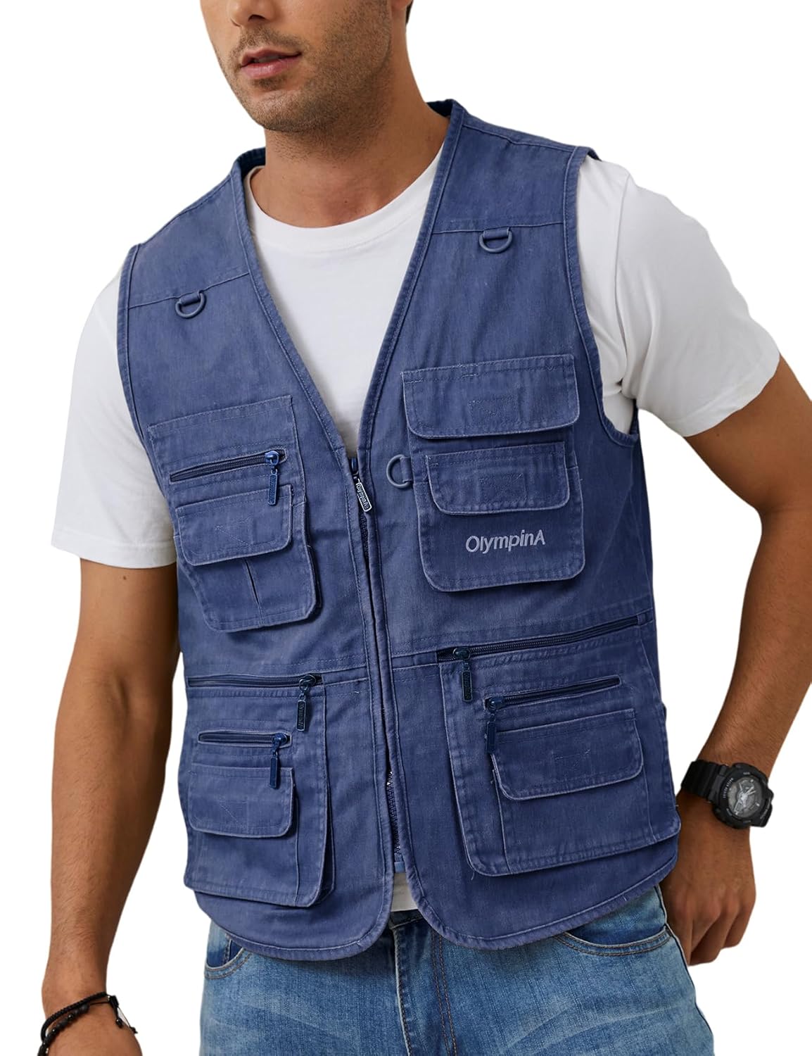 Men's Fishing Denim Vest with Multi Pockets
