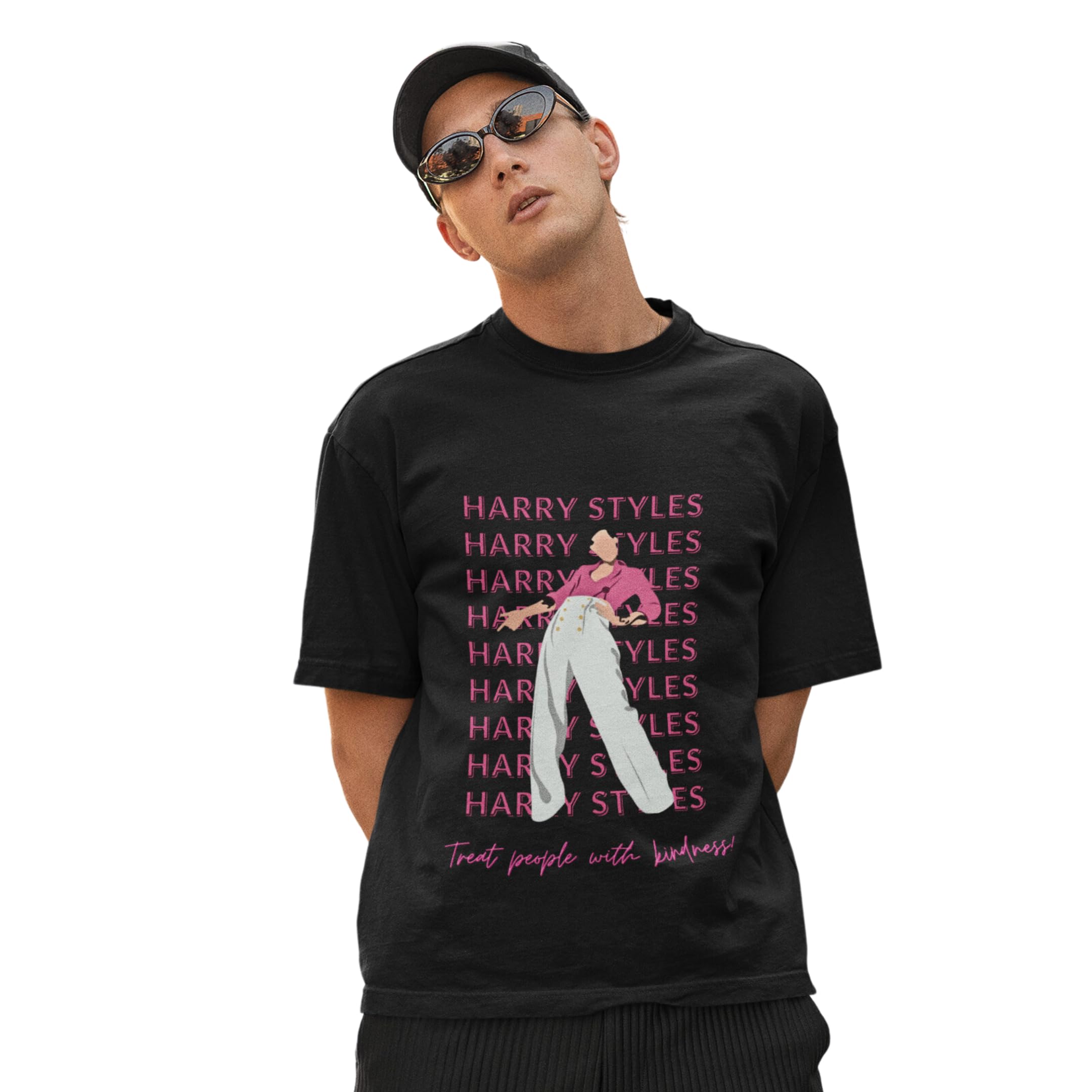 Broke MemersOversized Harry Styles Cotton Graphic Print Treat People with Kindness Drop Shoulder T-Shirt for Men and Women