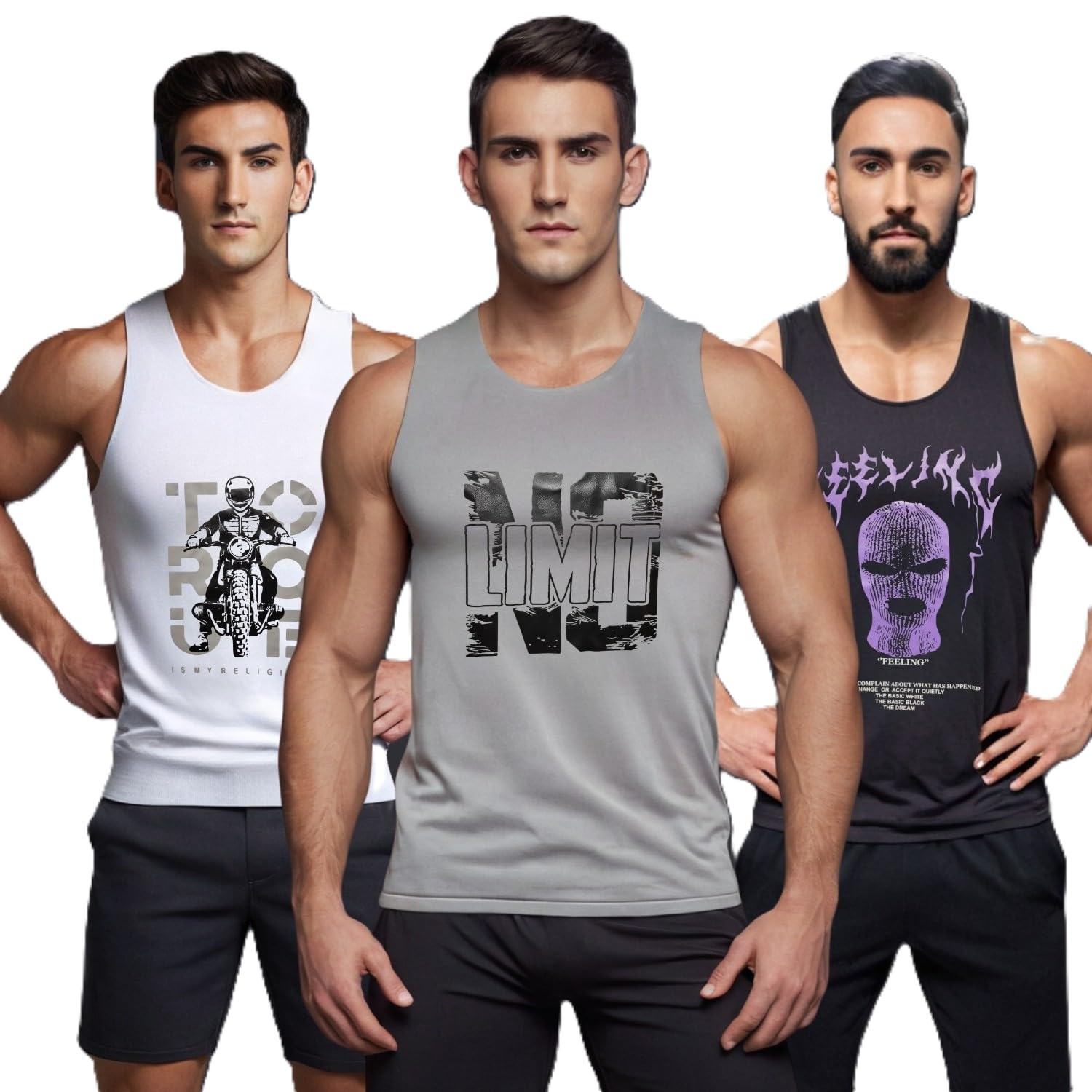 looks united Power Move Typography Printed Sleeveless Athletic Gym Vest Combo Pack 3-picture-33