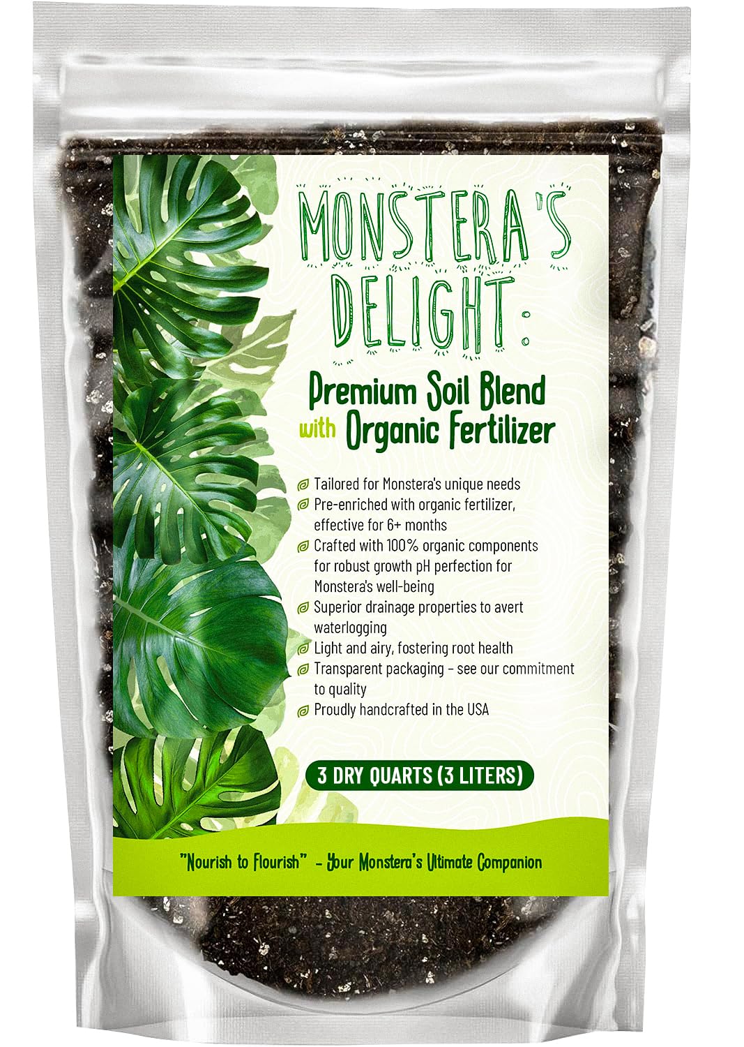 Monstera Potting Soil Mix – Organic, Fast-Draining, Chunky Soil with Coconut Coir & New Zealand Bark for Indoor Plants – Premium Fertilizer for Monstera Deliciosa, Albo & More (3 quarts)