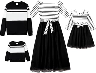 Family Matching Outfits Dresses and Sweatshirt Fall Winter Off Shoulder Dresses and Long Sleeve Sweatshirt