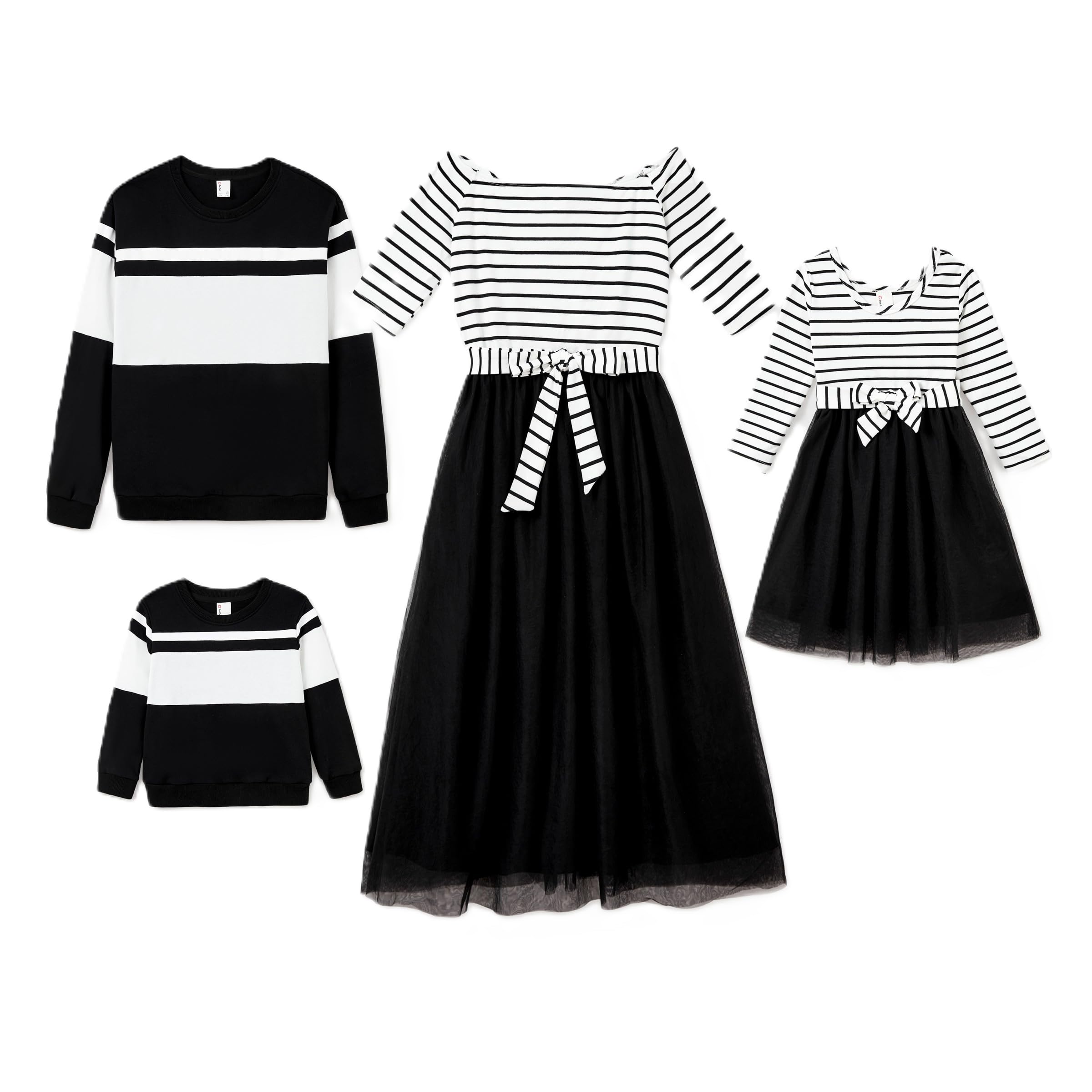 PATPAT Family Matching Outfits Dresses and Sweatshirt Fall Winter Off Shoulder Dresses and Long Sleeve Sweatshirt