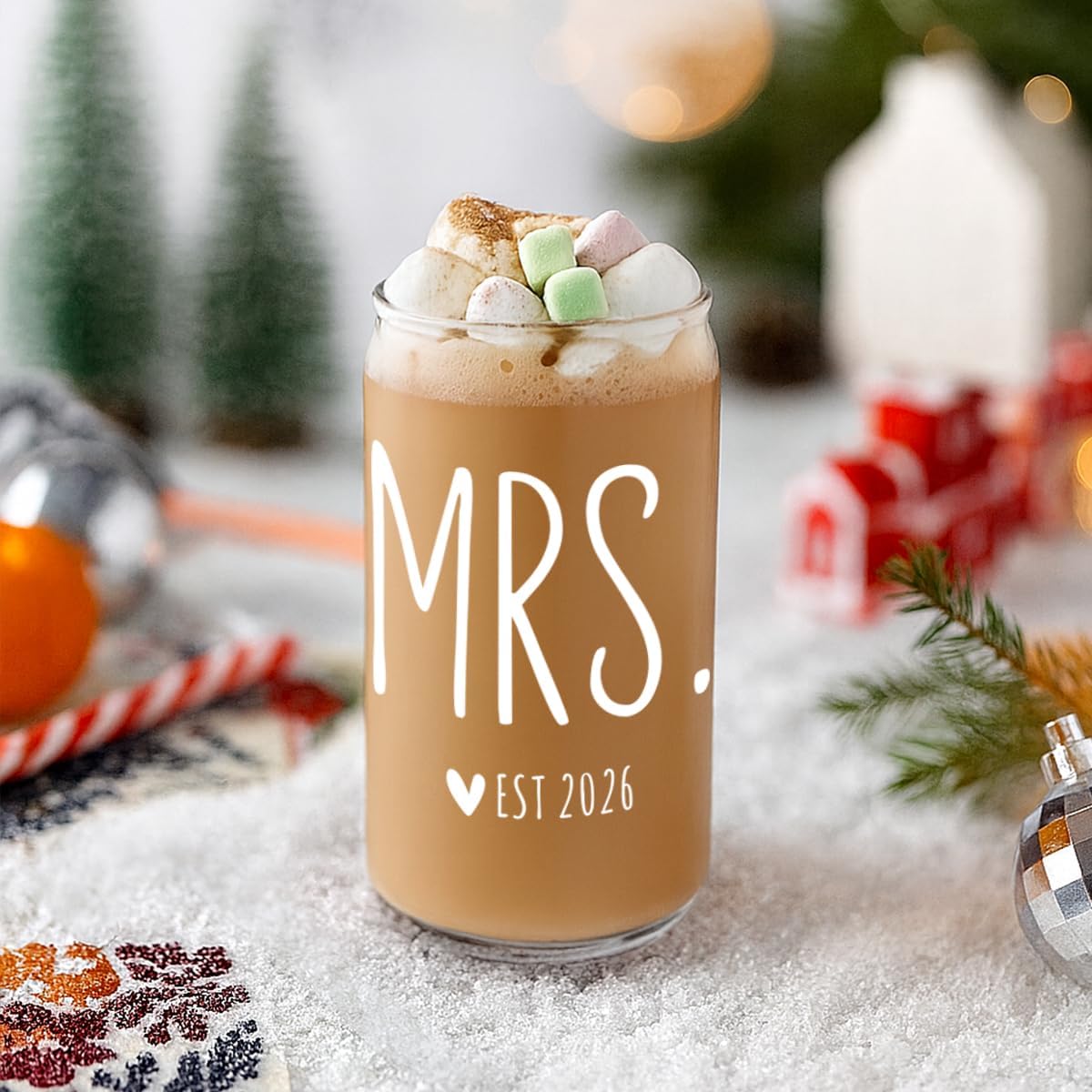 Mrs Cups,Est 2026 Wedding Engagement Gifts for Woman,Gifts for Anniversary,Bridal Shower,Cute Newly Wed Gift for Hers,16oz Glass Coffeee Cups with Lids and Straws Hostess Gift -69 - Image 5