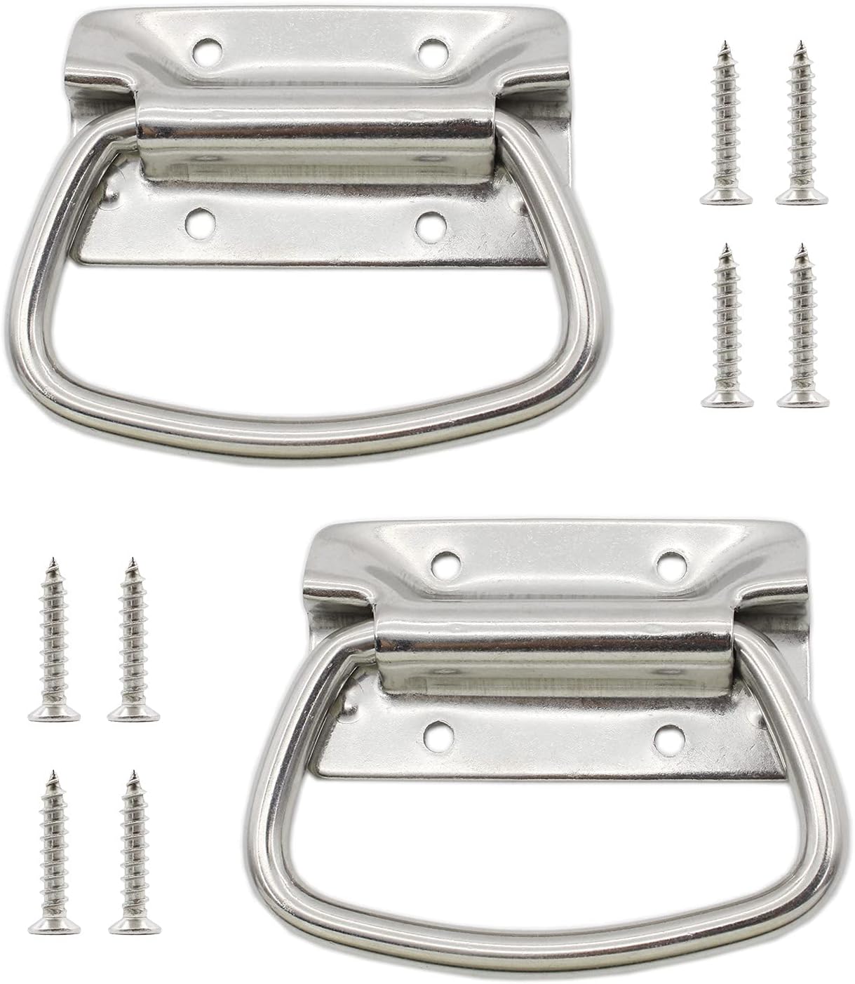 2 Pack Heavy Duty Silver Metal Industrial Equipment Box Pull Handle Ring Handle Hardware, Surface Mount Case Handle for Wood Metal Case Chest Cabinet Toolbox with Mounting Screws