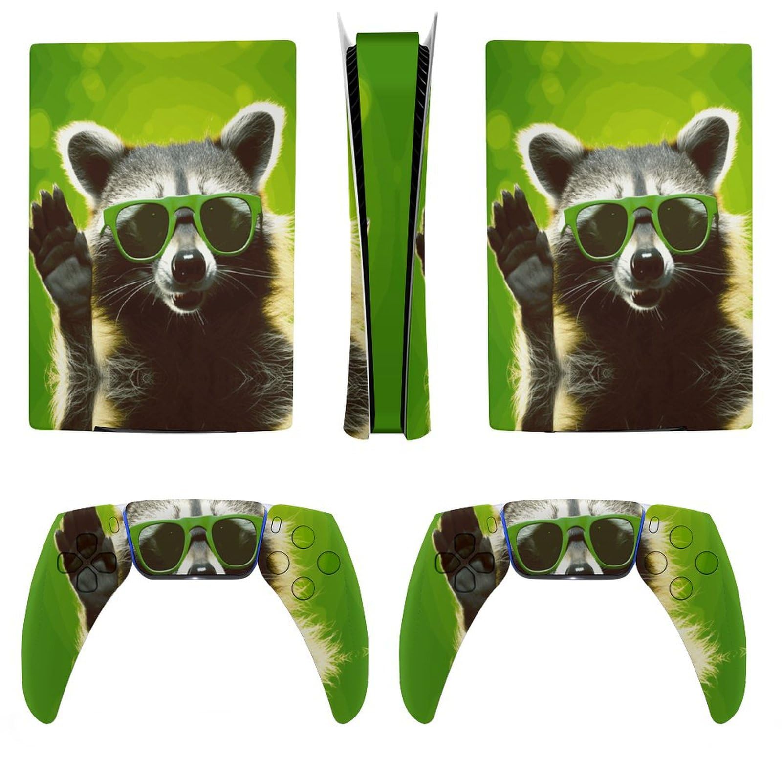 Sticker for 5 Digital Skin Funny Raccoon Green Sunglasses Print Skin Controller Accessories Cover Skins Anime Vinyl Cover